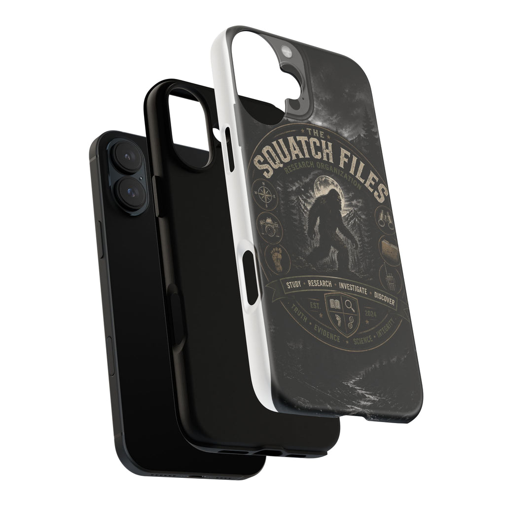 Squatch Files Research Organization Phone Case — Bigfoot Sasquatch Moonlit Forest Design
