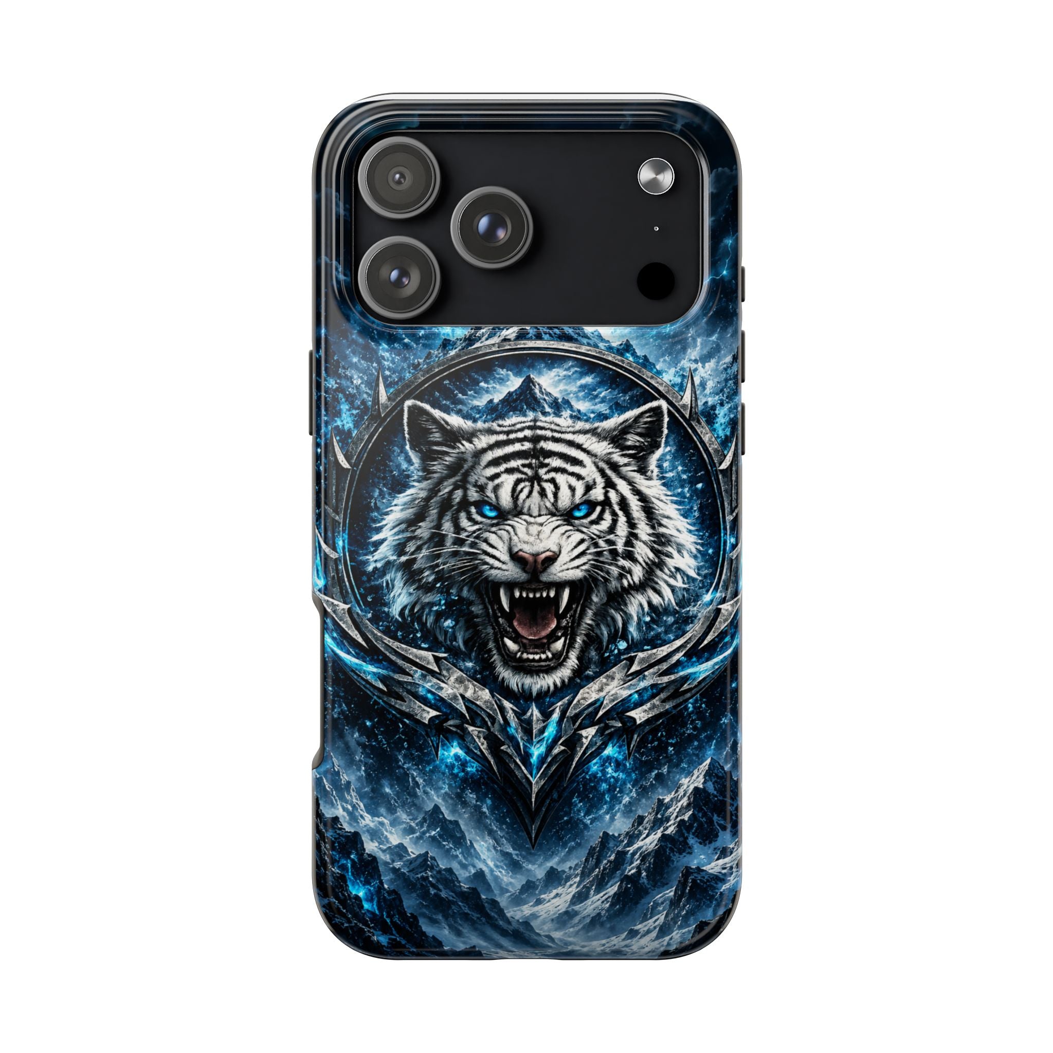 Blue White Tiger Tough Phone Case — Rugged Armor Cover with Fierce Snow Tiger Design