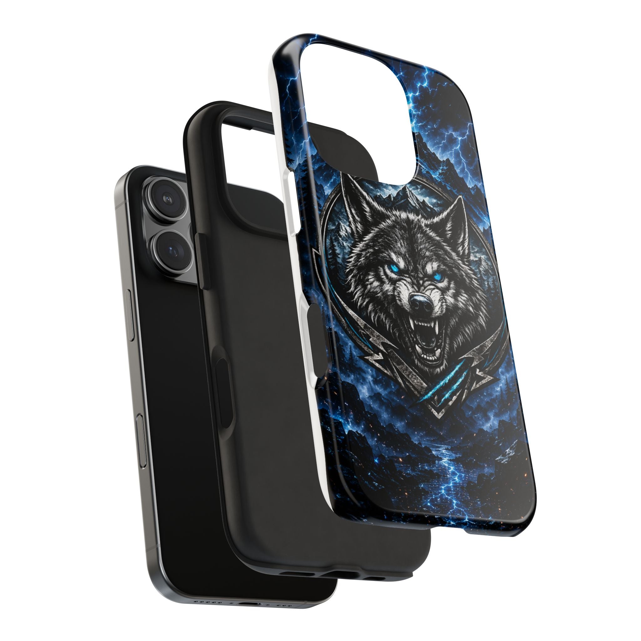Wolf Thunder Tough Phone Case — Rugged Protective Case with Blue Lightning Wolf Design