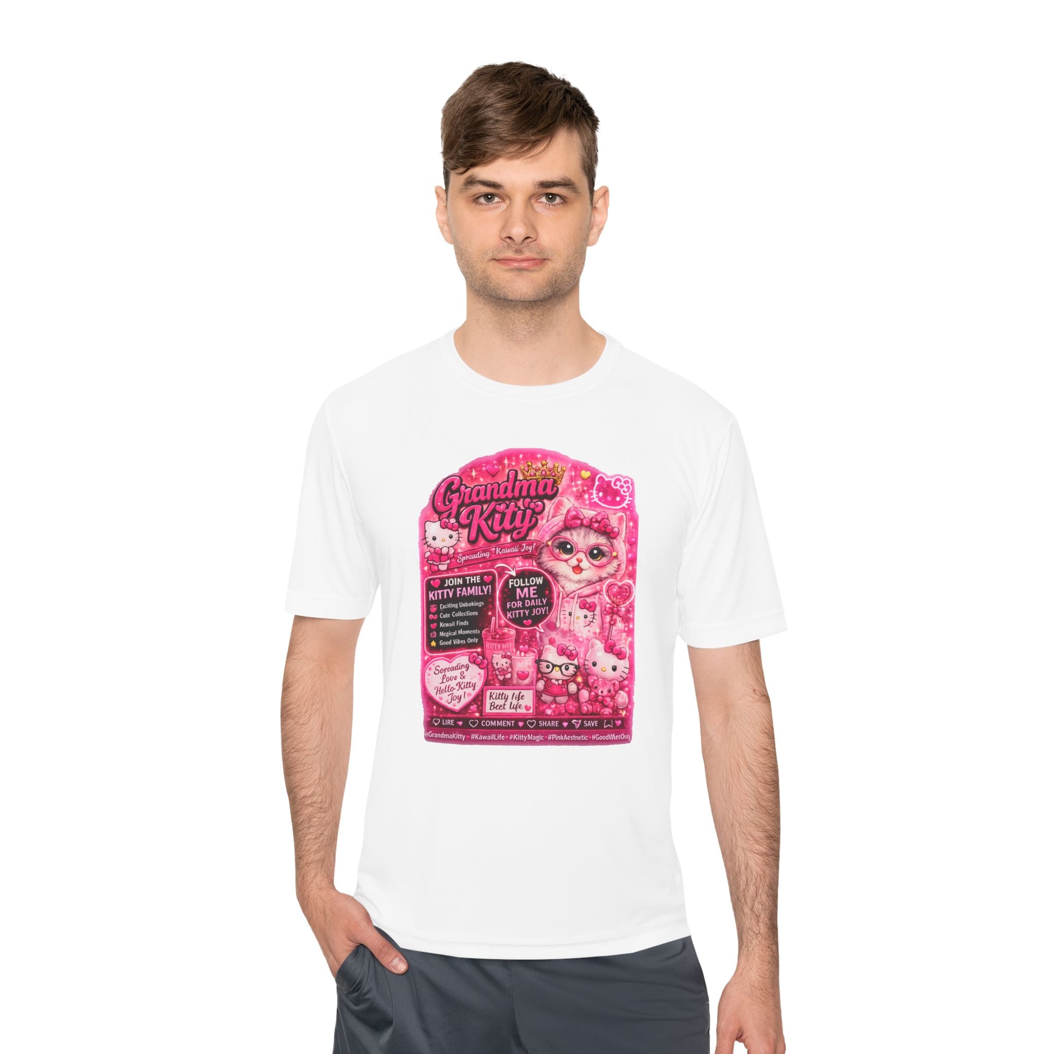 Grandma Kitty Graphic Tee — Cute Pink Cat Vintage Patch Design