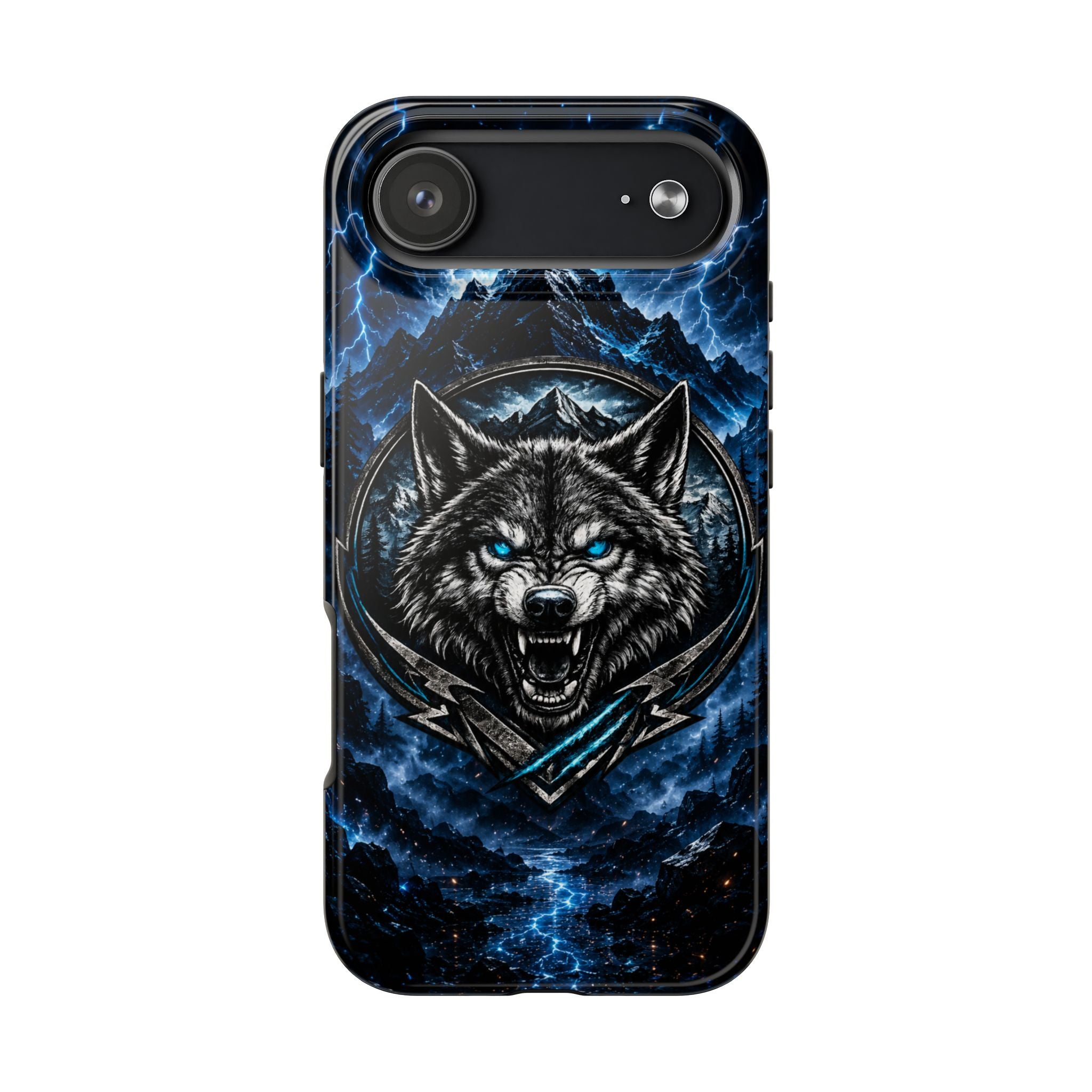 Wolf Thunder Tough Phone Case — Rugged Protective Case with Blue Lightning Wolf Design