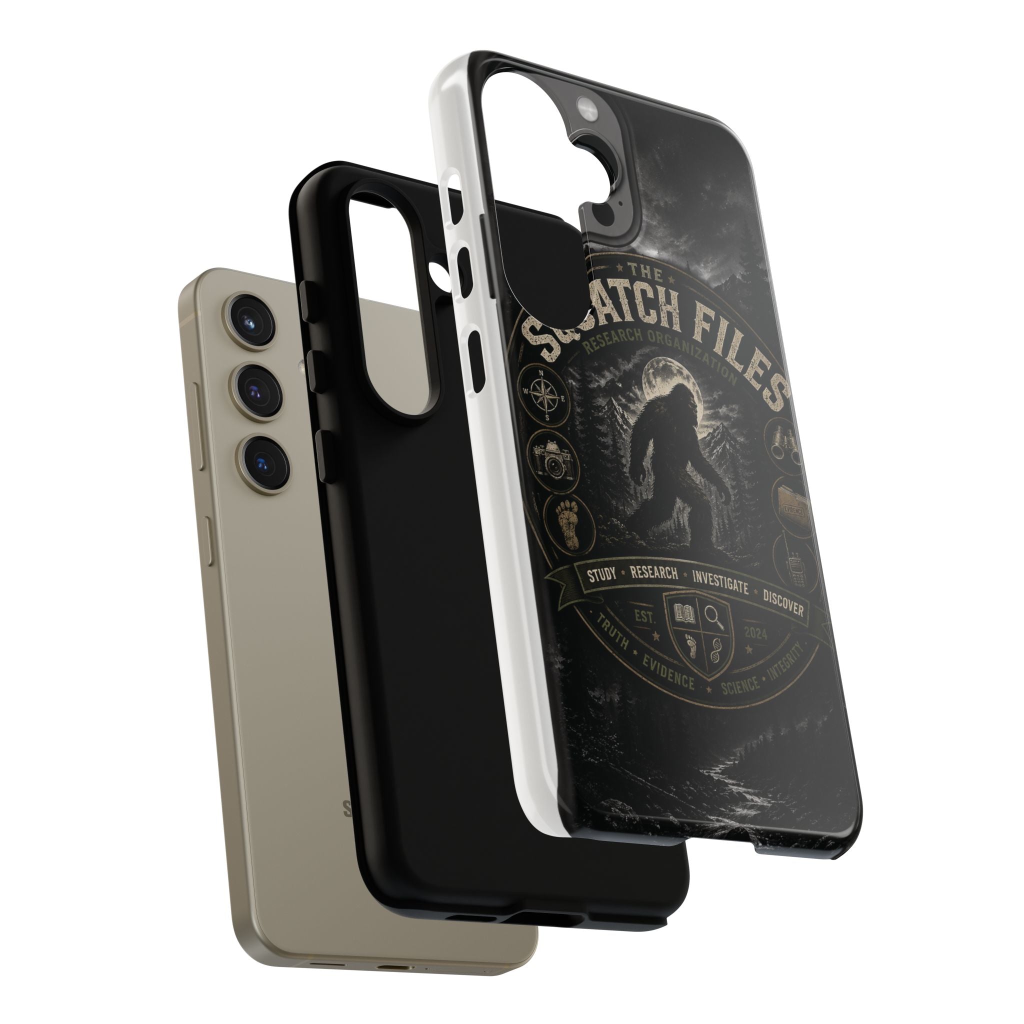 Squatch Files Research Organization Phone Case — Bigfoot Sasquatch Moonlit Forest Design