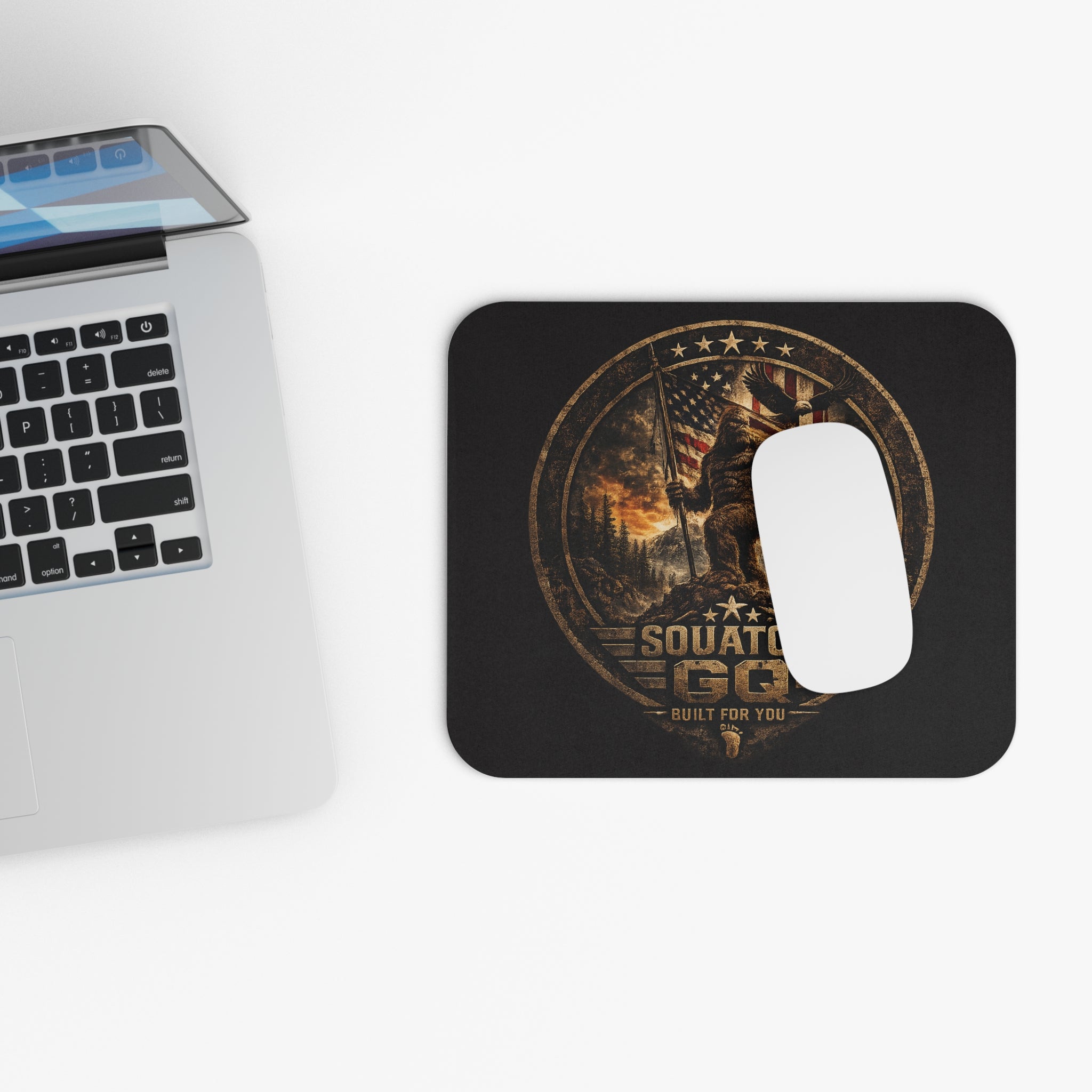 Squatch G8 Patriotic Bigfoot Mouse Pad — 'Built For You' Rectangle Desk Mousepad
