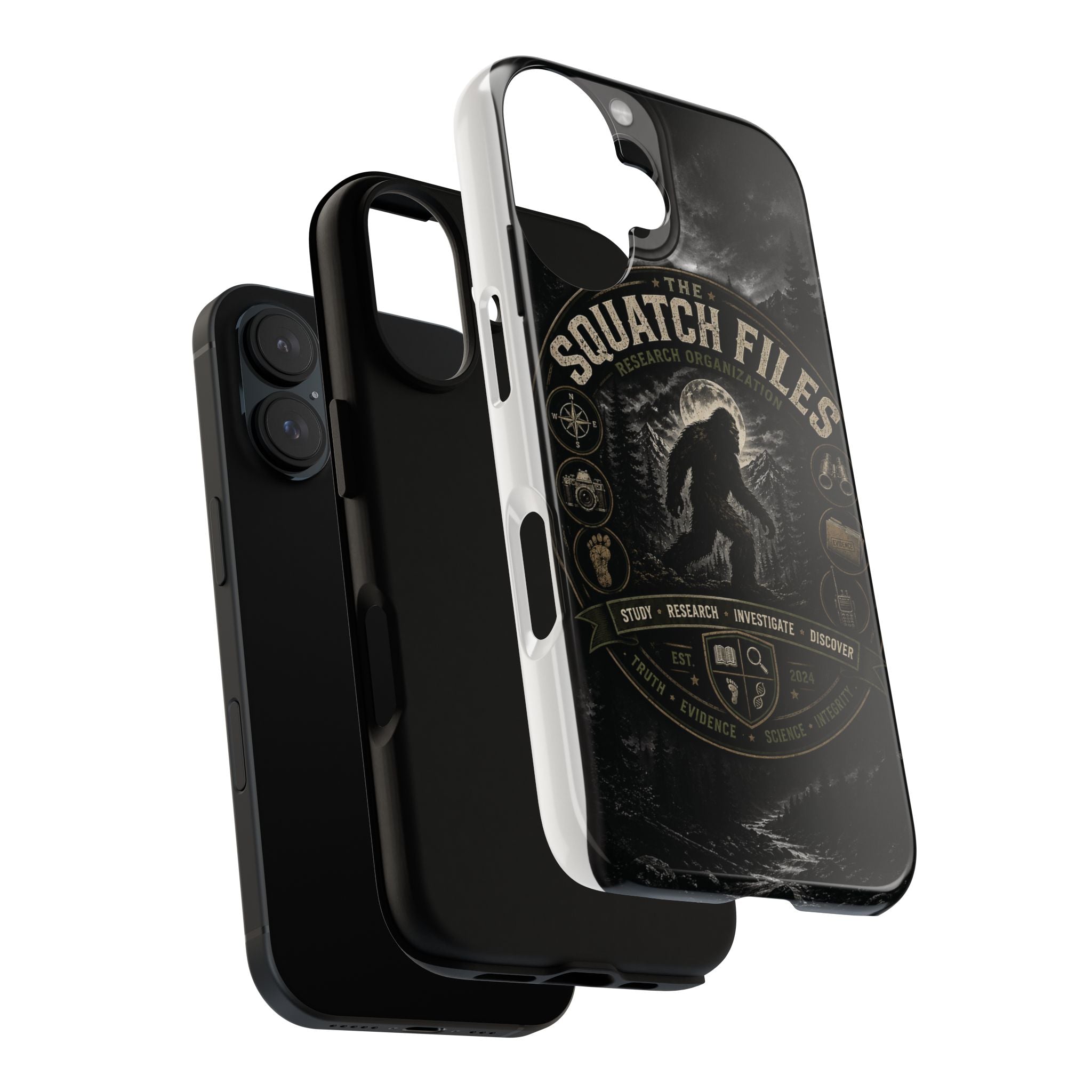 Squatch Files Research Organization Phone Case — Bigfoot Sasquatch Moonlit Forest Design