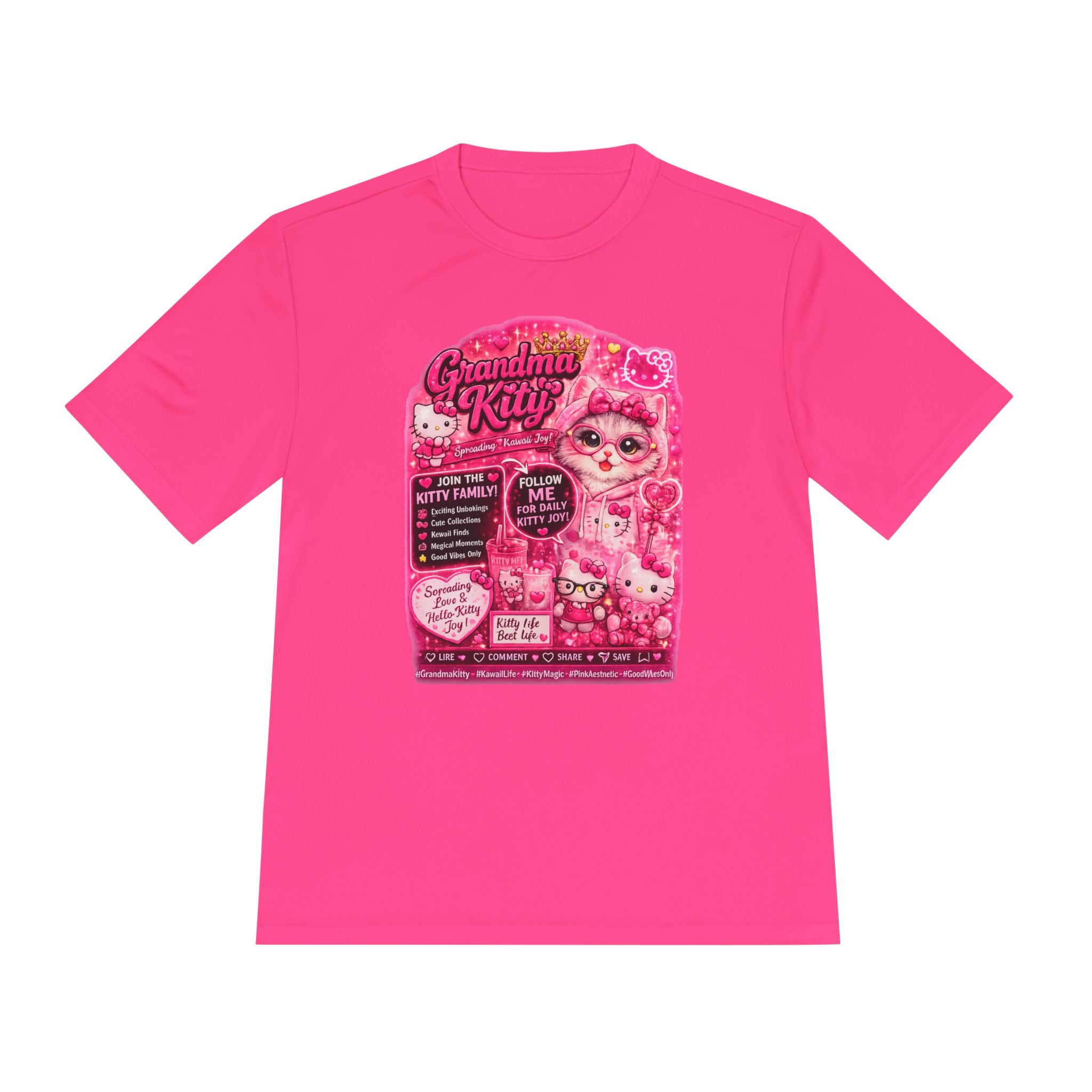 Grandma Kitty Graphic Tee — Cute Pink Cat Vintage Patch Design