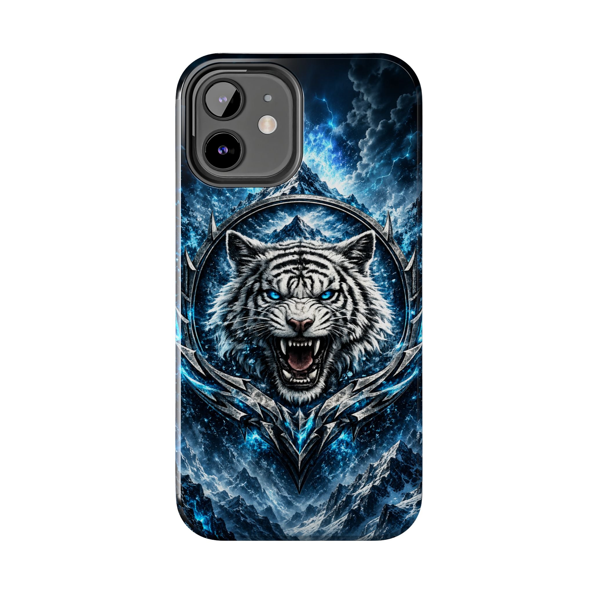 Blue White Tiger Tough Phone Case — Rugged Armor Cover with Fierce Snow Tiger Design