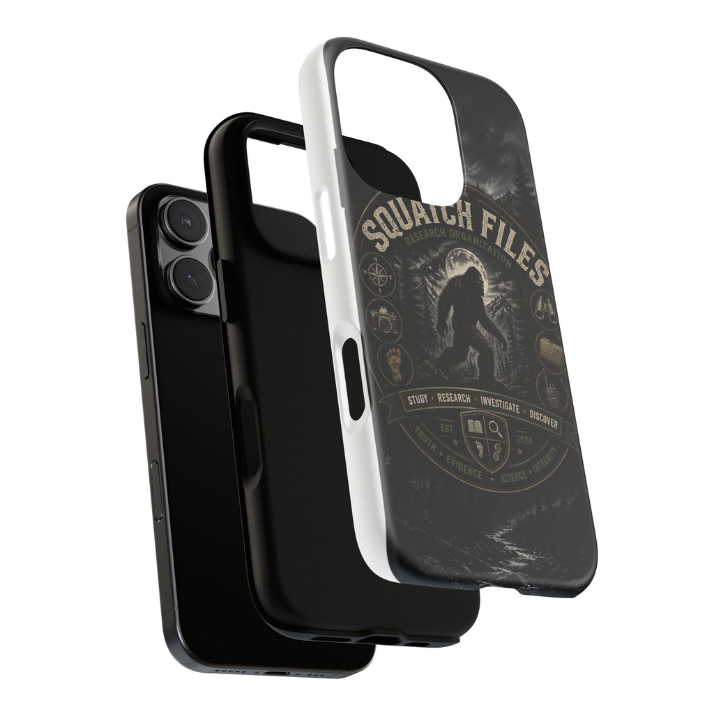 Squatch Files Research Organization Phone Case — Bigfoot Sasquatch Moonlit Forest Design