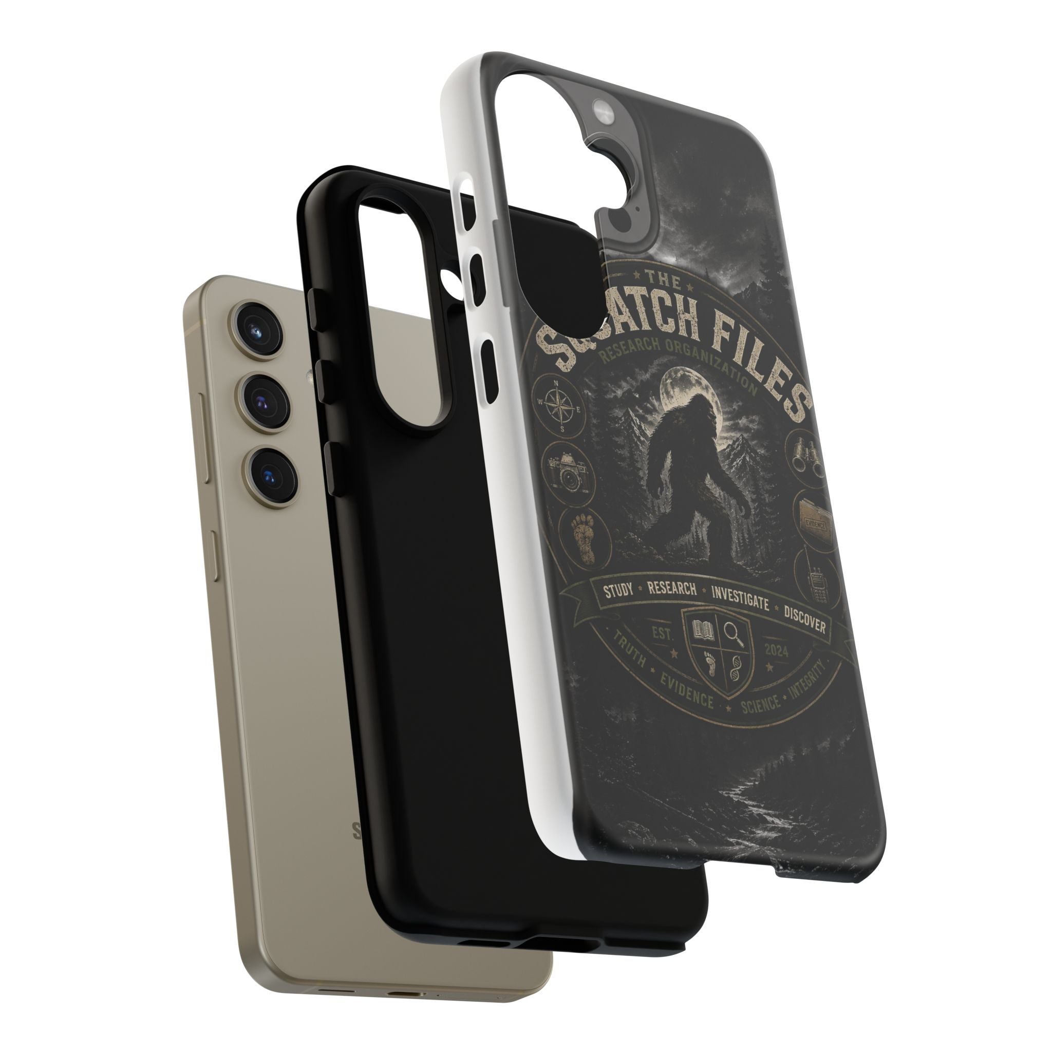 Squatch Files Research Organization Phone Case — Bigfoot Sasquatch Moonlit Forest Design