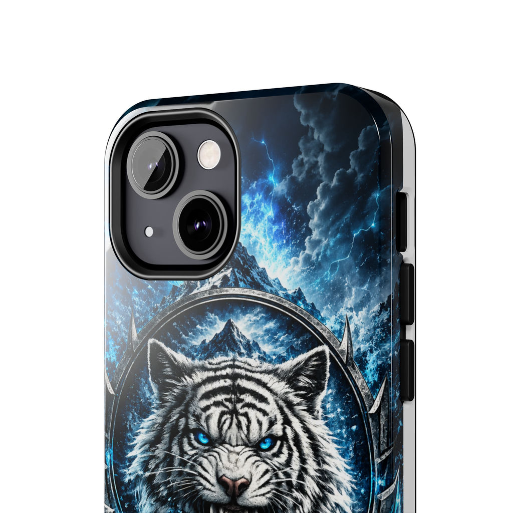 Blue White Tiger Tough Phone Case — Rugged Armor Cover with Fierce Snow Tiger Design