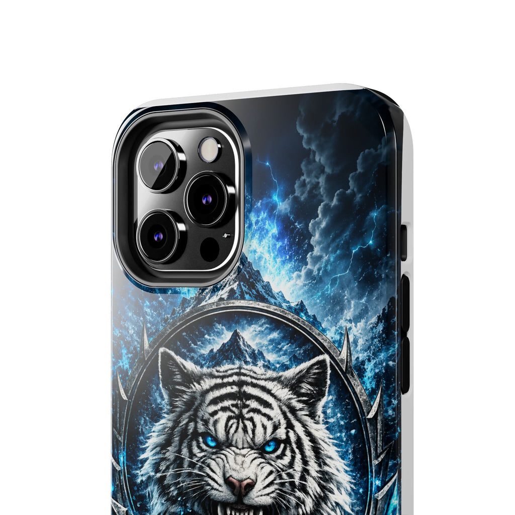 Blue White Tiger Tough Phone Case — Rugged Armor Cover with Fierce Snow Tiger Design