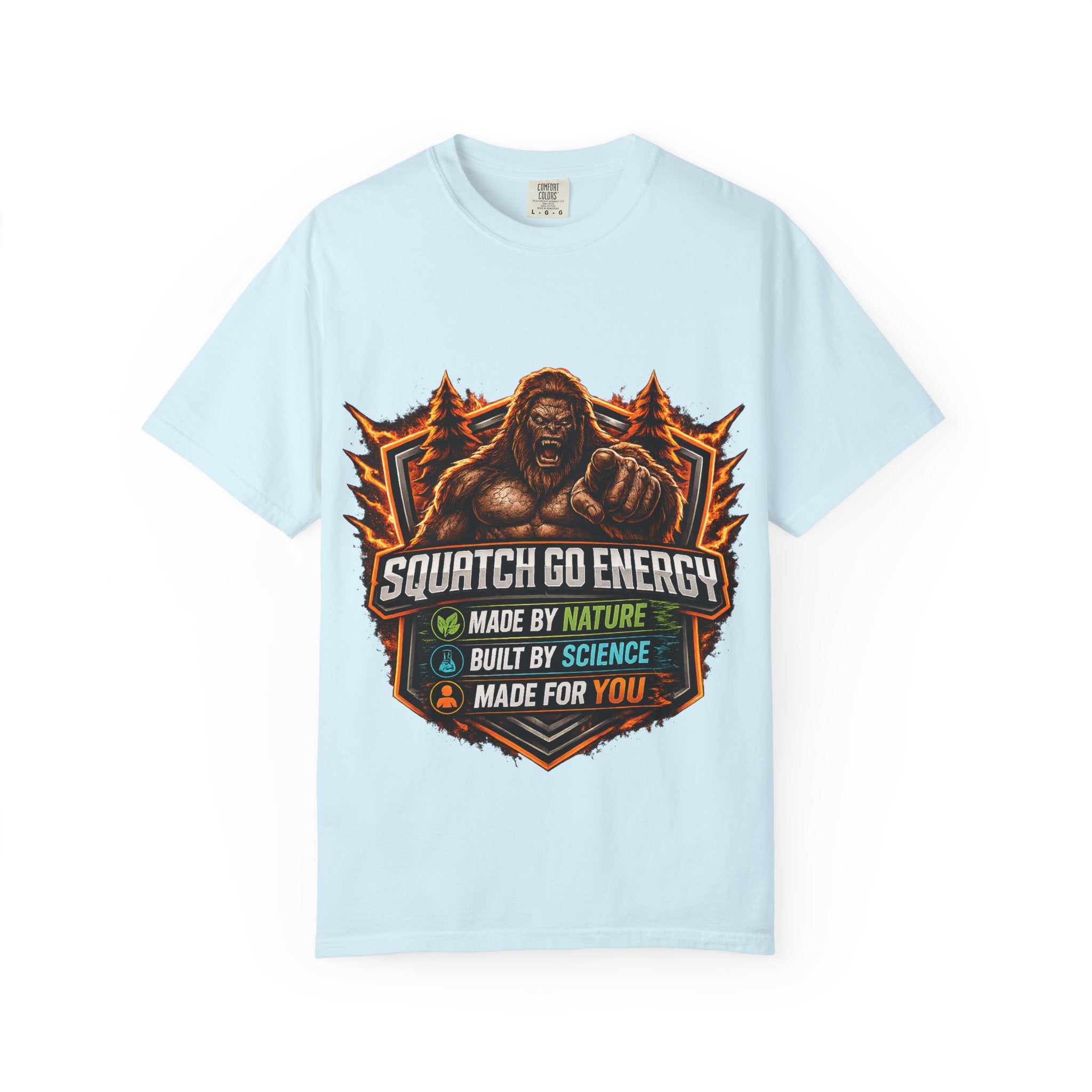 Squatch Go Energy T-Shirt — Sasquatch Vintage Badge Tee (Made by Nature • Built by Science)