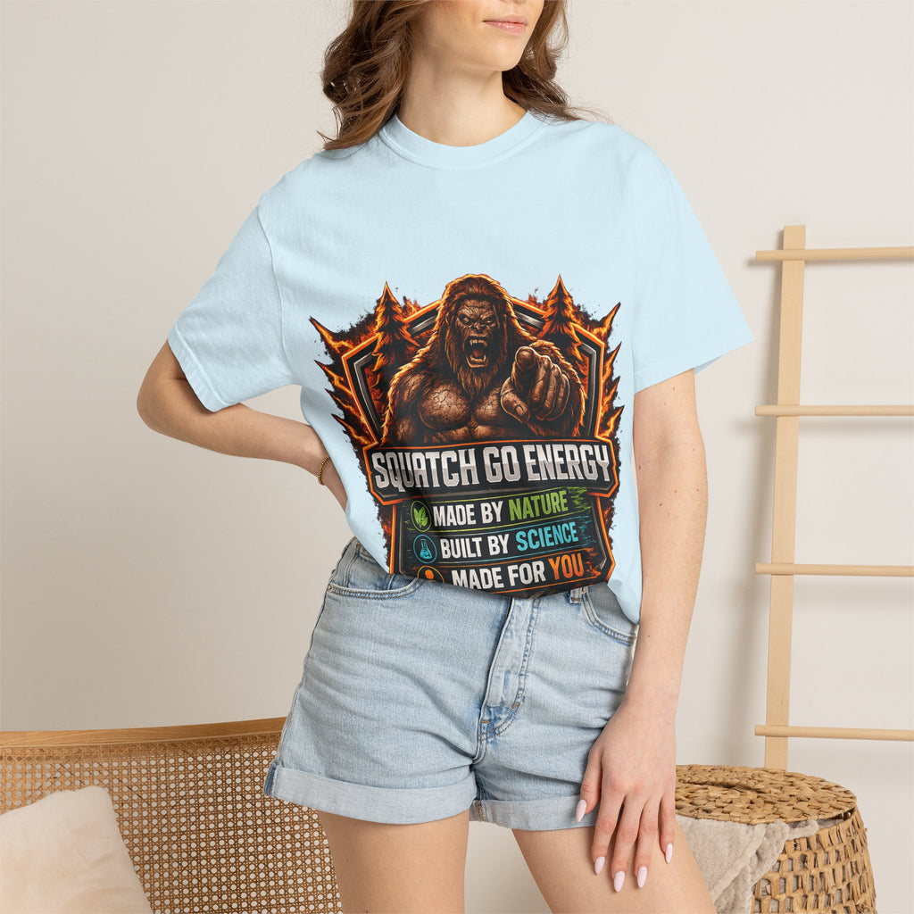 Squatch Go Energy T-Shirt — Sasquatch Vintage Badge Tee (Made by Nature • Built by Science)