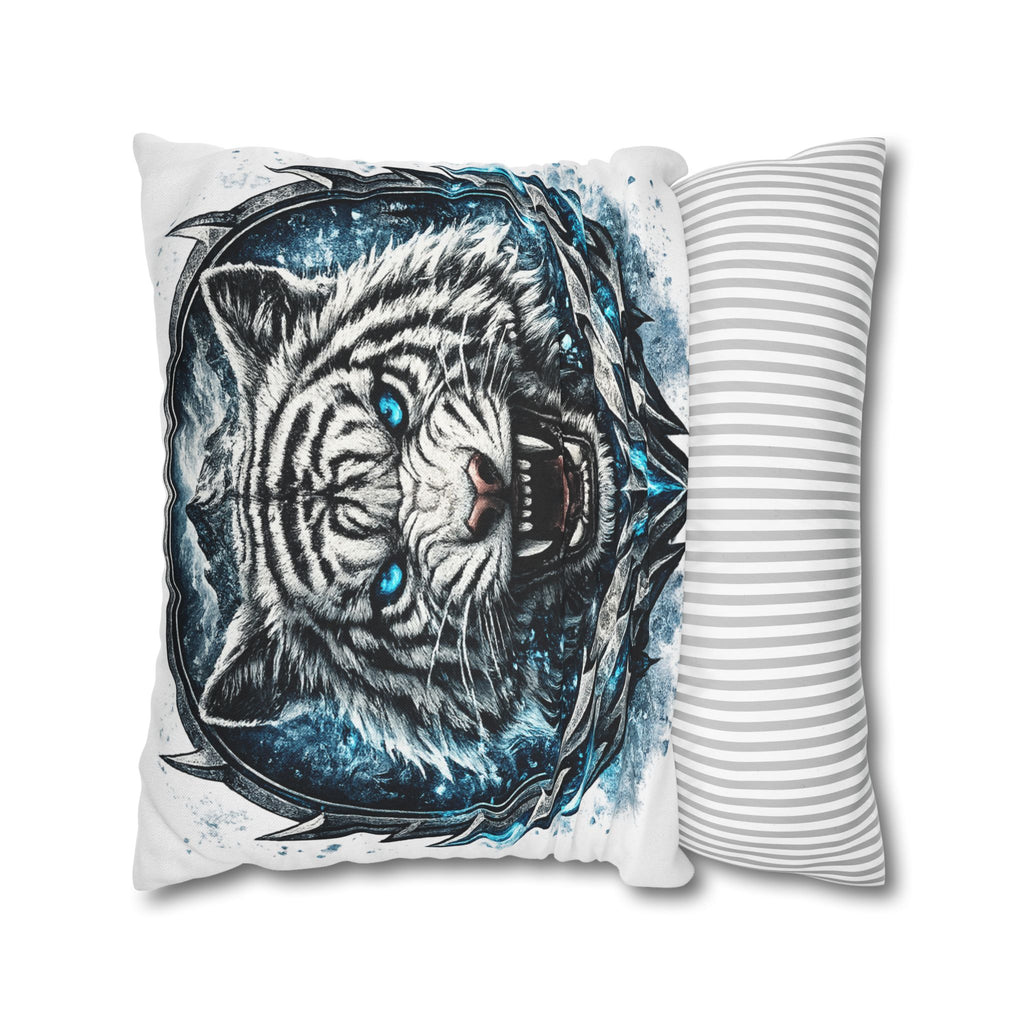 Roaring White Tiger Decorative Pillowcase — Blue Eyes Accent Throw Pillow
