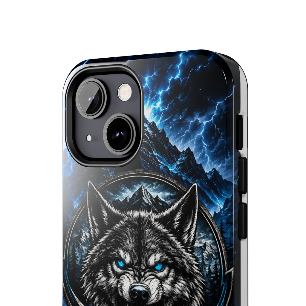 Wolf Thunder Tough Phone Case — Rugged Protective Case with Blue Lightning Wolf Design