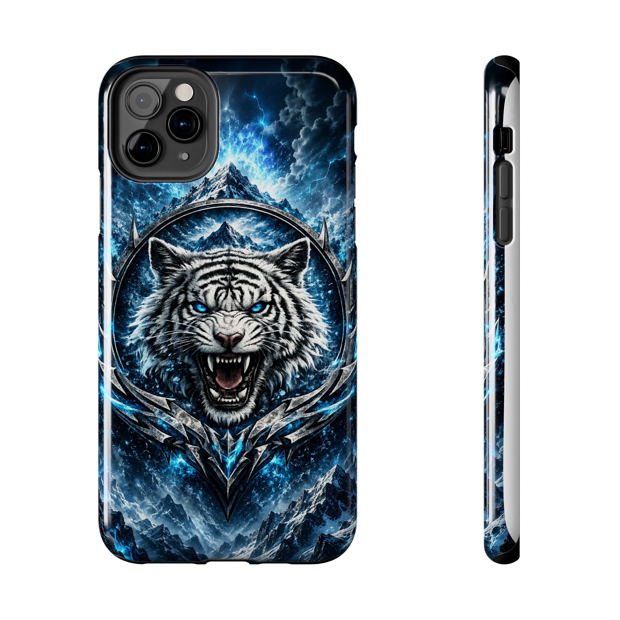 Blue White Tiger Tough Phone Case — Rugged Armor Cover with Fierce Snow Tiger Design