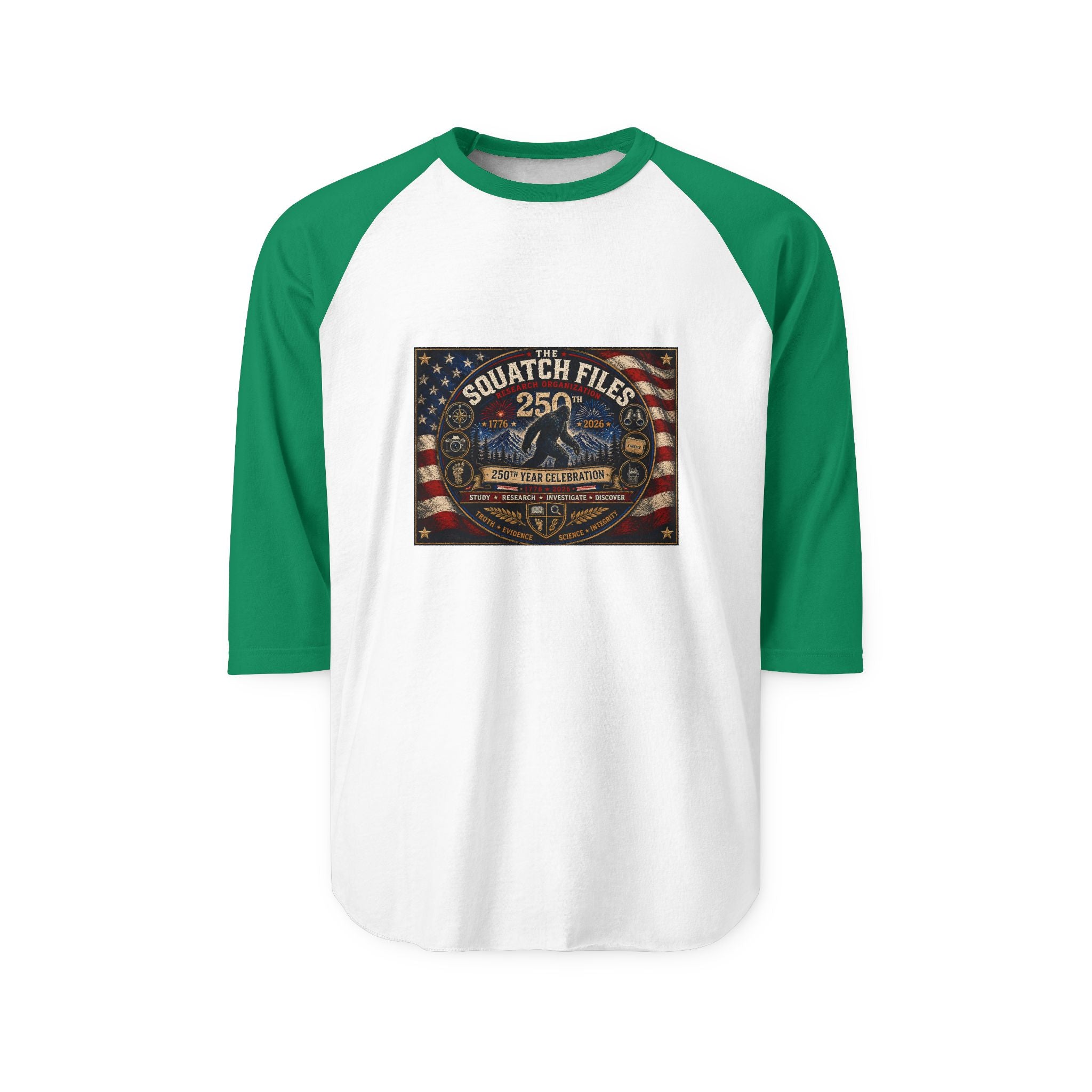 Raglan Shirt — Squatch Files 25 Vintage Bigfoot Flag Design