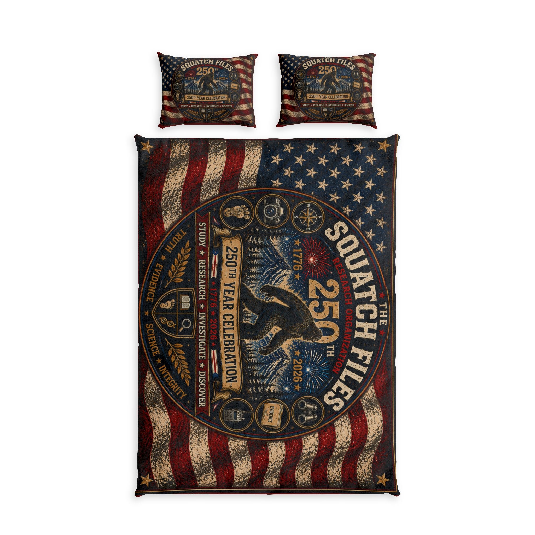 American Flag Sasquatch Bedding Set — "The Squatch Files 25" Cotton Duvet Cover