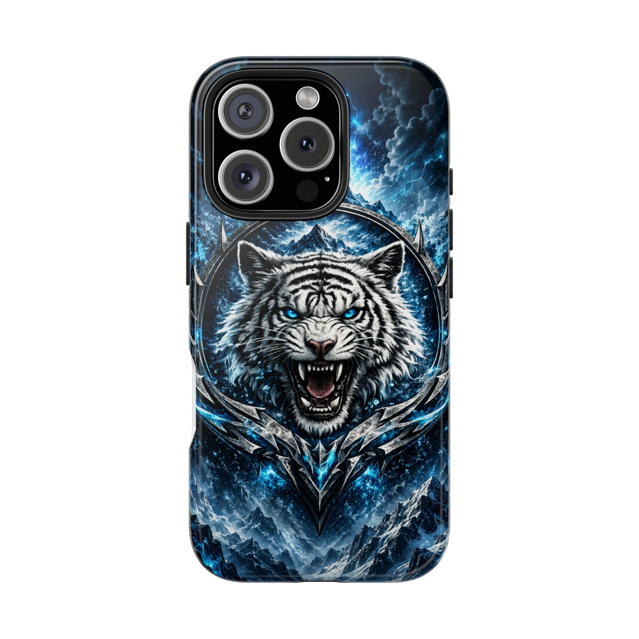 Blue White Tiger Tough Phone Case — Rugged Armor Cover with Fierce Snow Tiger Design