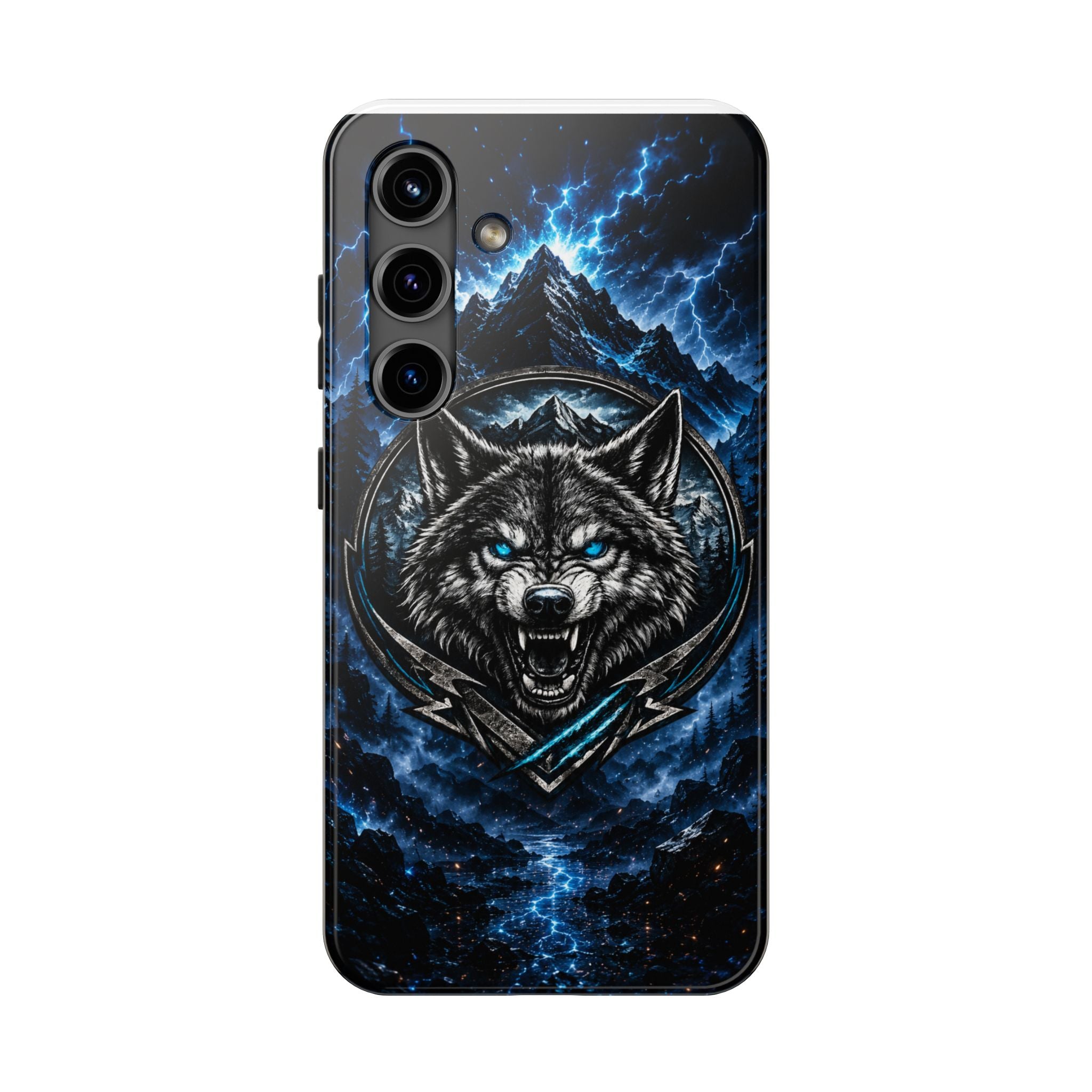 Wolf Thunder Tough Phone Case — Rugged Protective Case with Blue Lightning Wolf Design