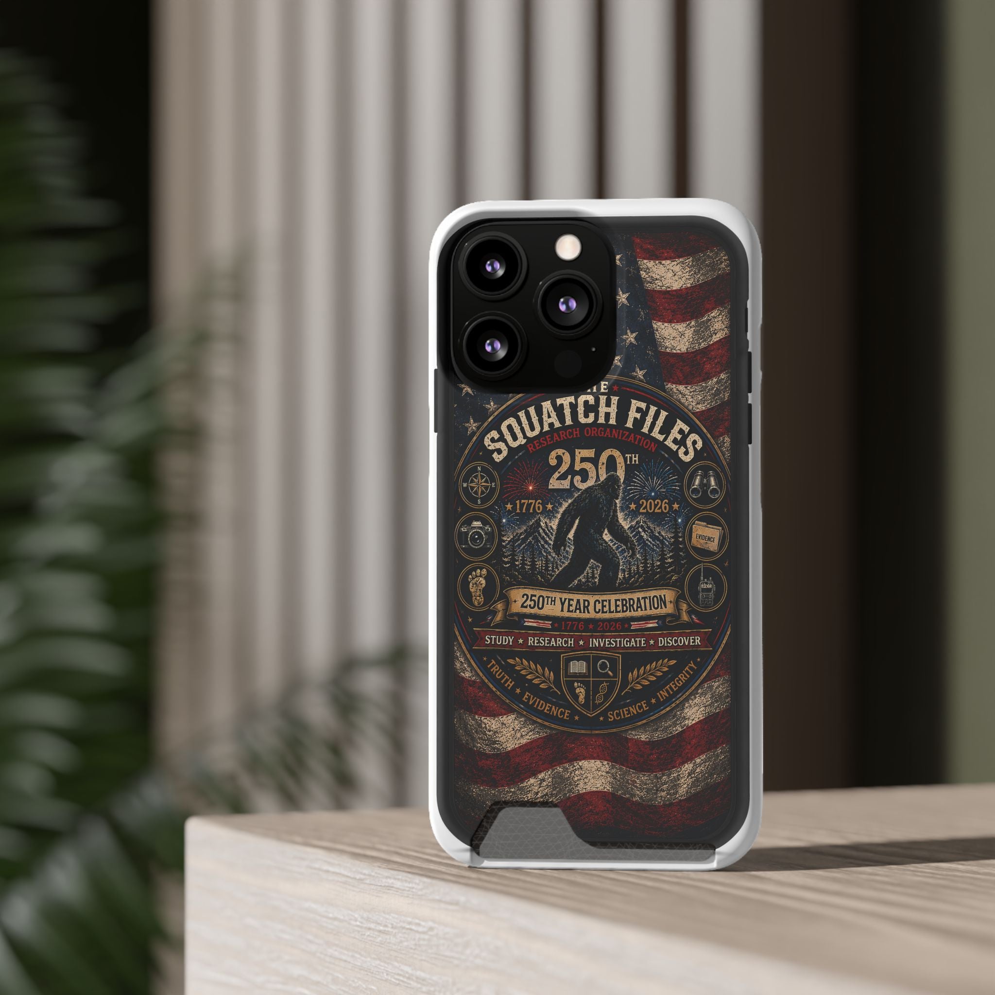 Phone Case — 'The Squatch Files 250th' Card Holder Case (Patriotic Bigfoot Design)