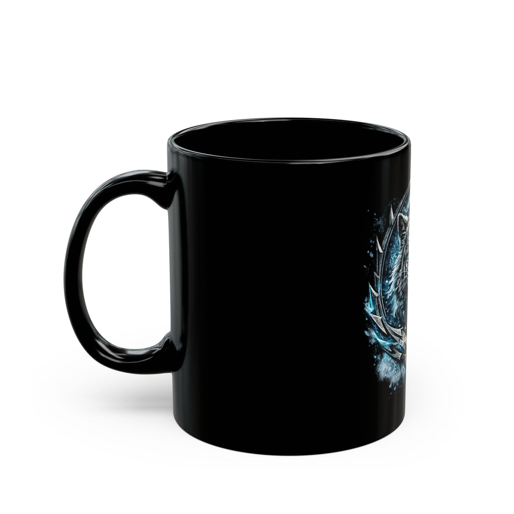 Ice Tiger Black Mug — Fierce White Tiger Design, Blue Eyes Coffee Cup (11oz/15oz)