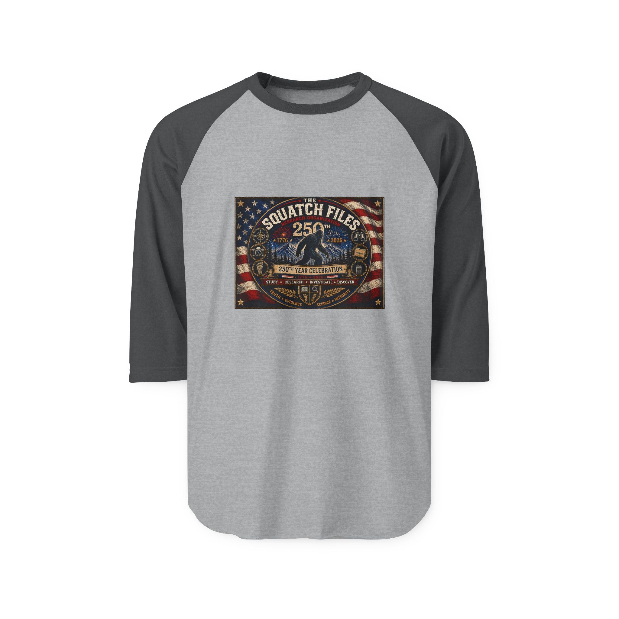 Raglan Shirt — Squatch Files 25 Vintage Bigfoot Flag Design