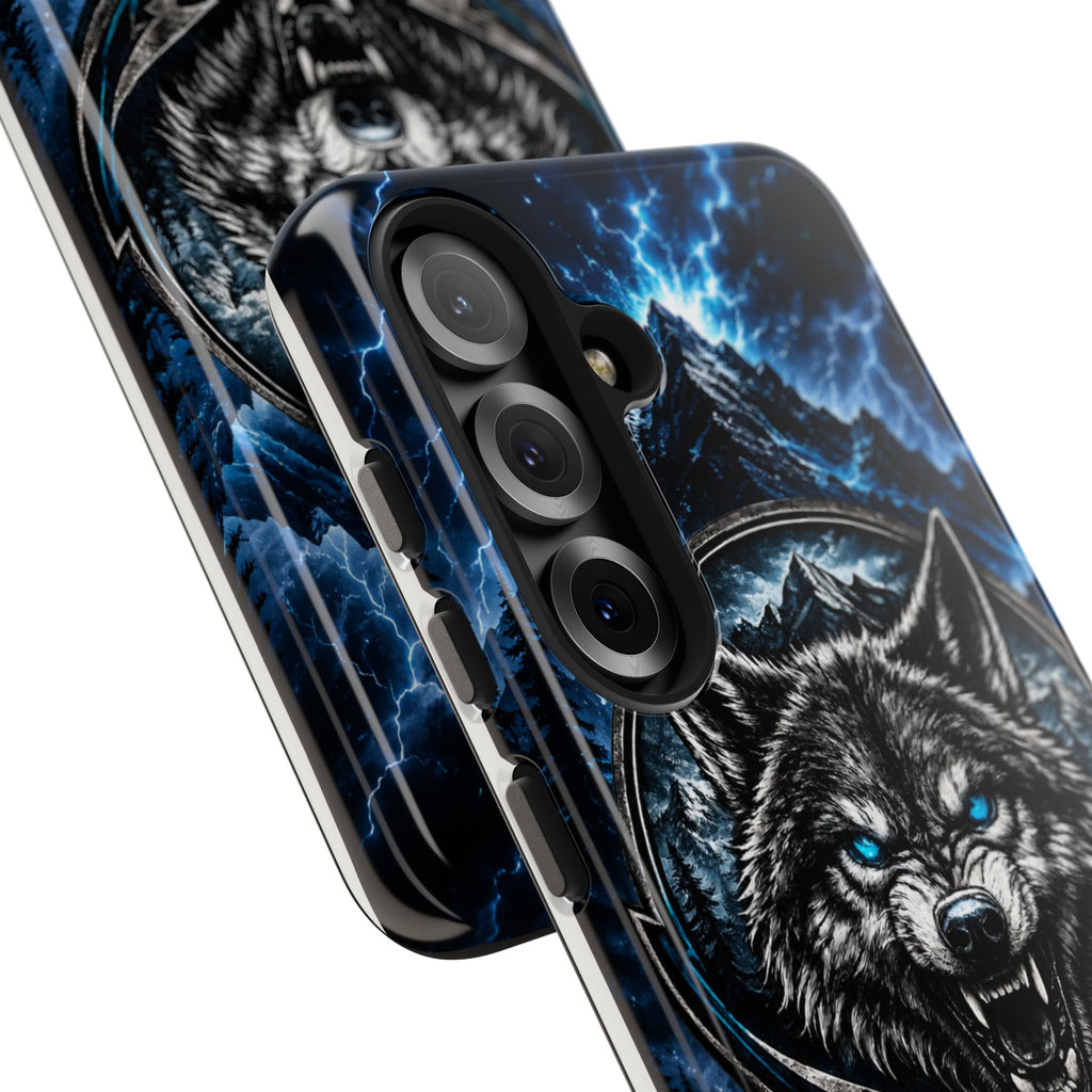 Wolf Thunder Tough Phone Case — Rugged Protective Case with Blue Lightning Wolf Design