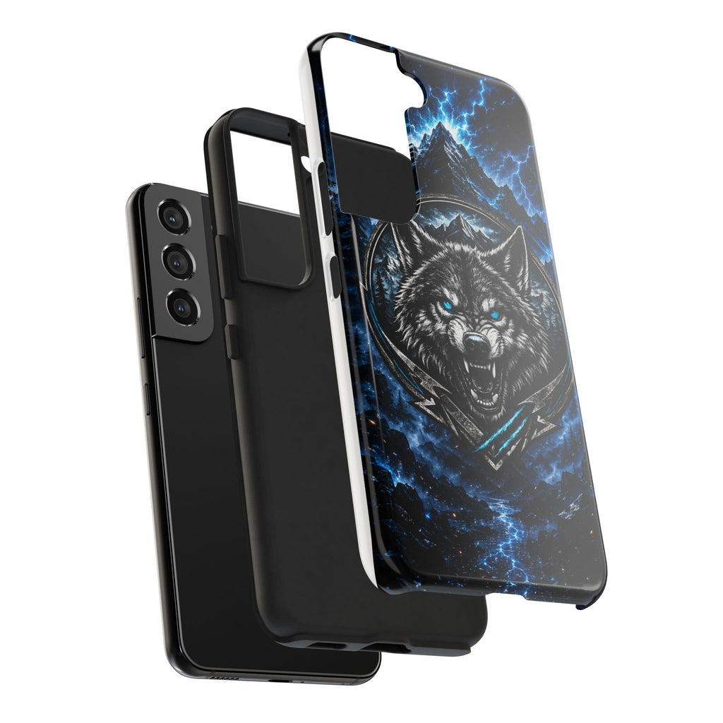 Wolf Thunder Tough Phone Case — Rugged Protective Case with Blue Lightning Wolf Design