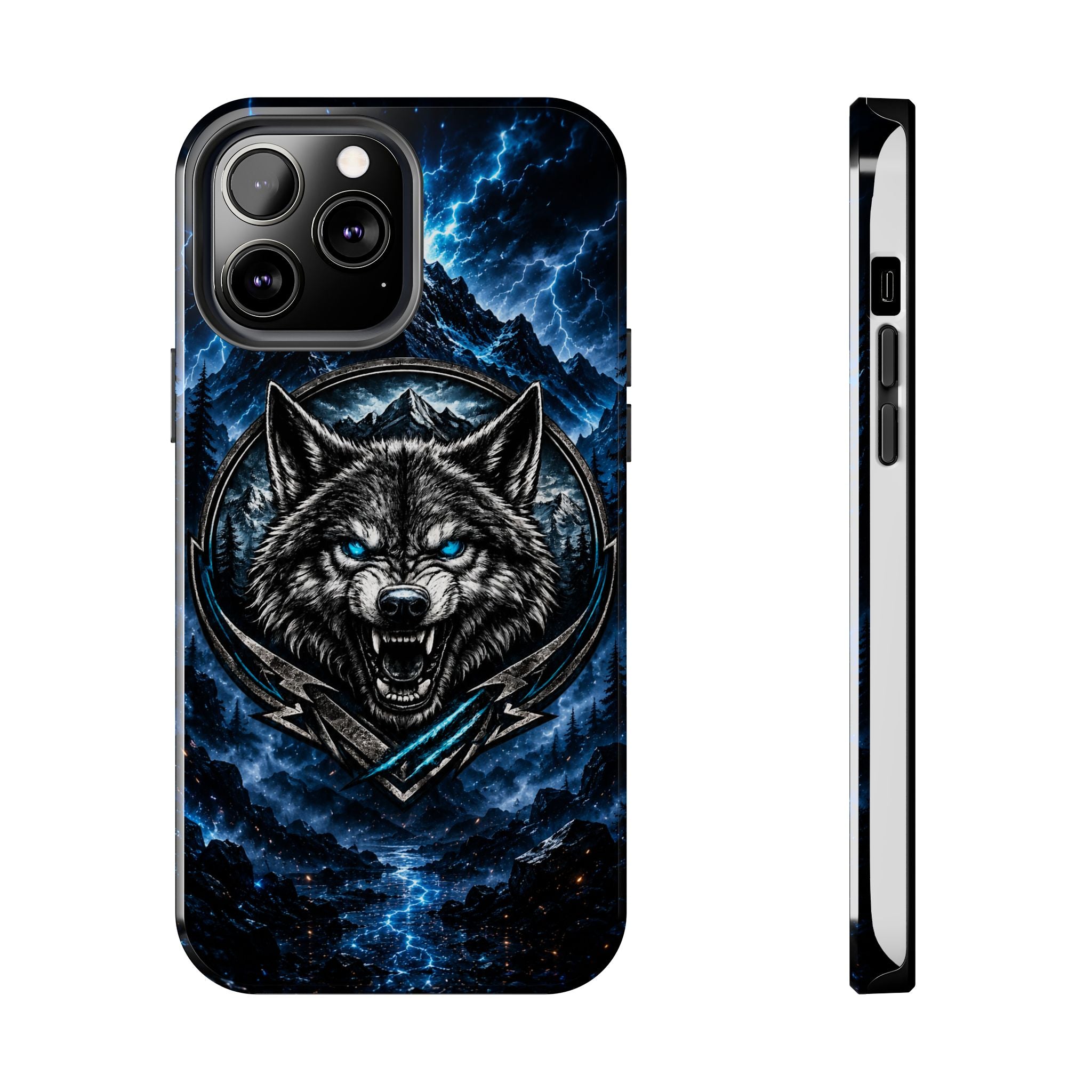 Wolf Thunder Tough Phone Case — Rugged Protective Case with Blue Lightning Wolf Design