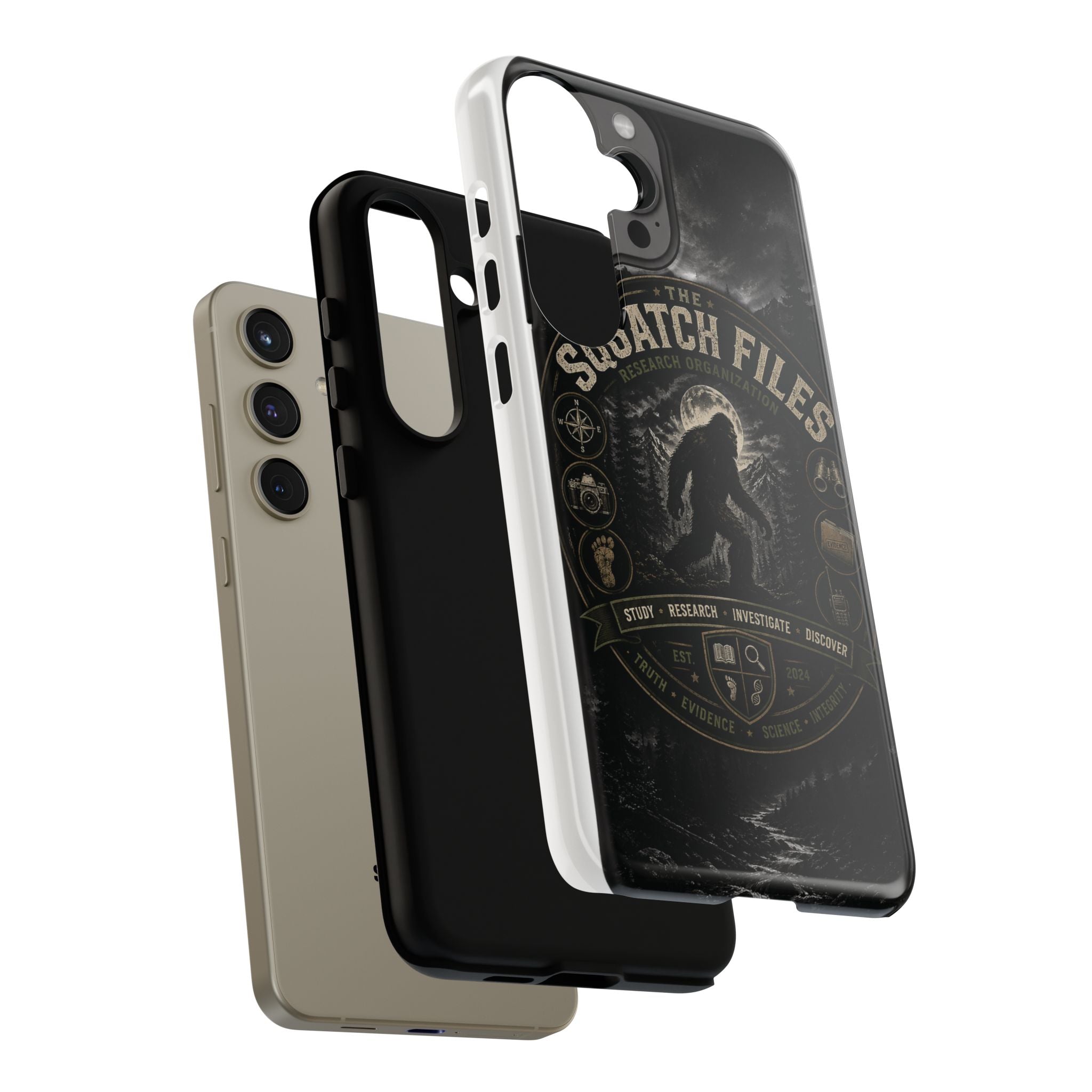 Squatch Files Research Organization Phone Case — Bigfoot Sasquatch Moonlit Forest Design