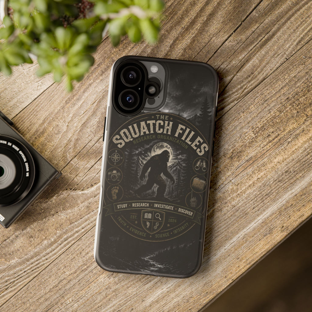 Squatch Files Research Organization Phone Case — Bigfoot Sasquatch Moonlit Forest Design