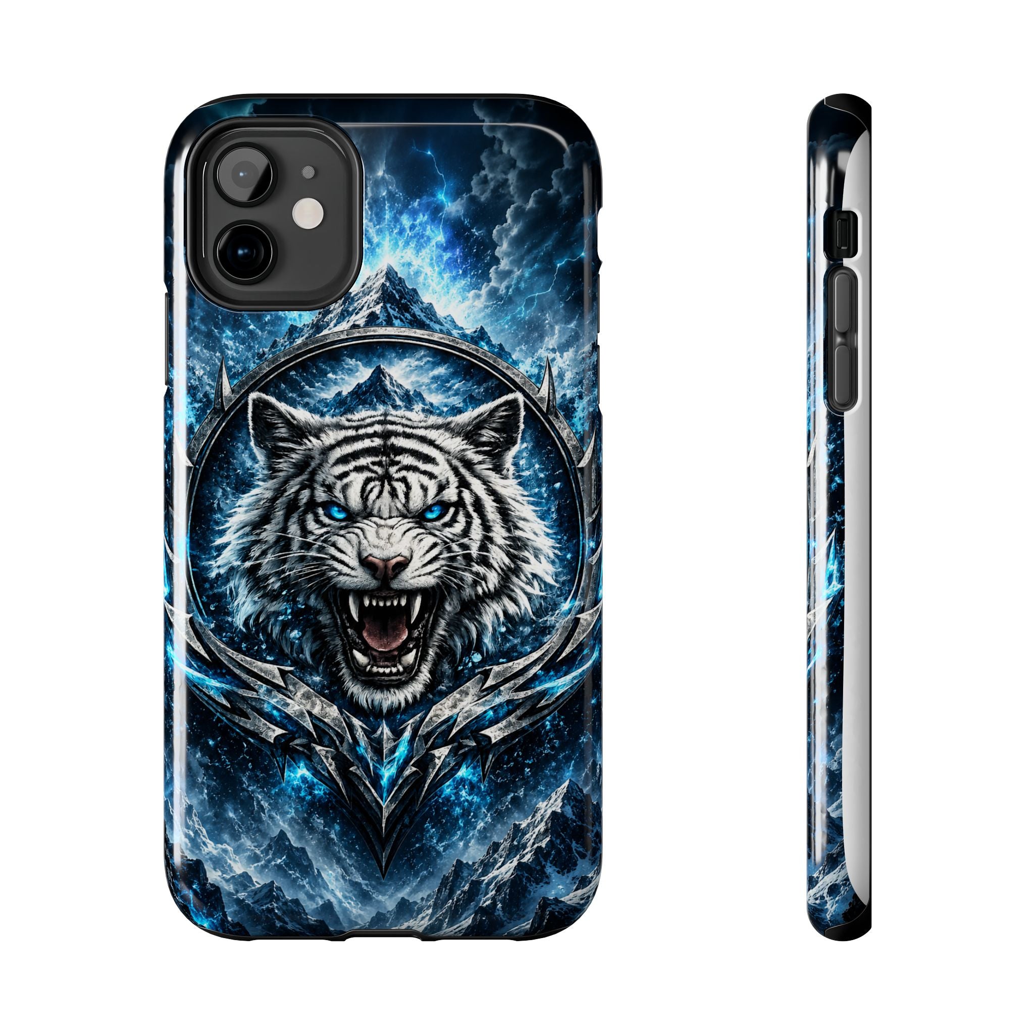 Blue White Tiger Tough Phone Case — Rugged Armor Cover with Fierce Snow Tiger Design