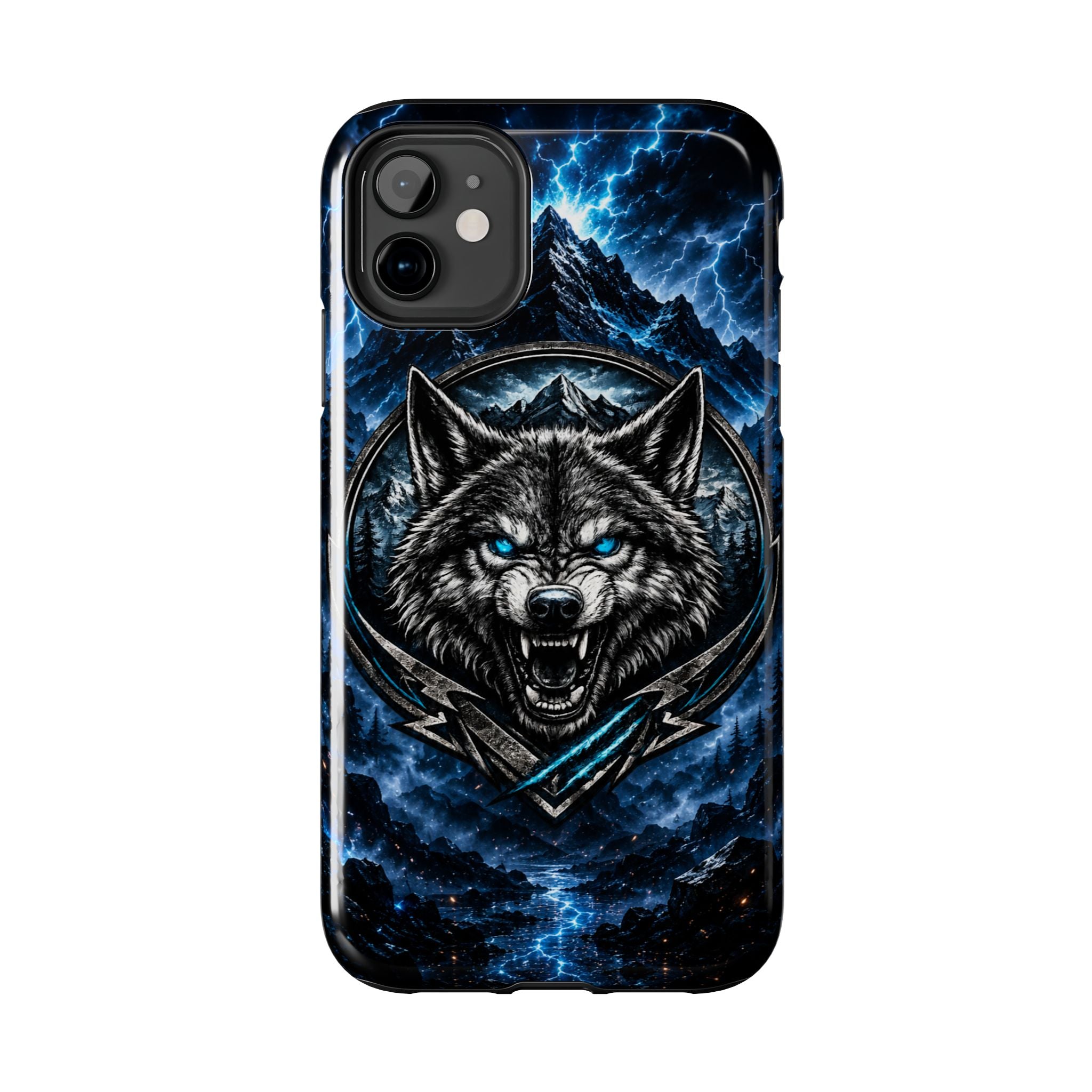Wolf Thunder Tough Phone Case — Rugged Protective Case with Blue Lightning Wolf Design