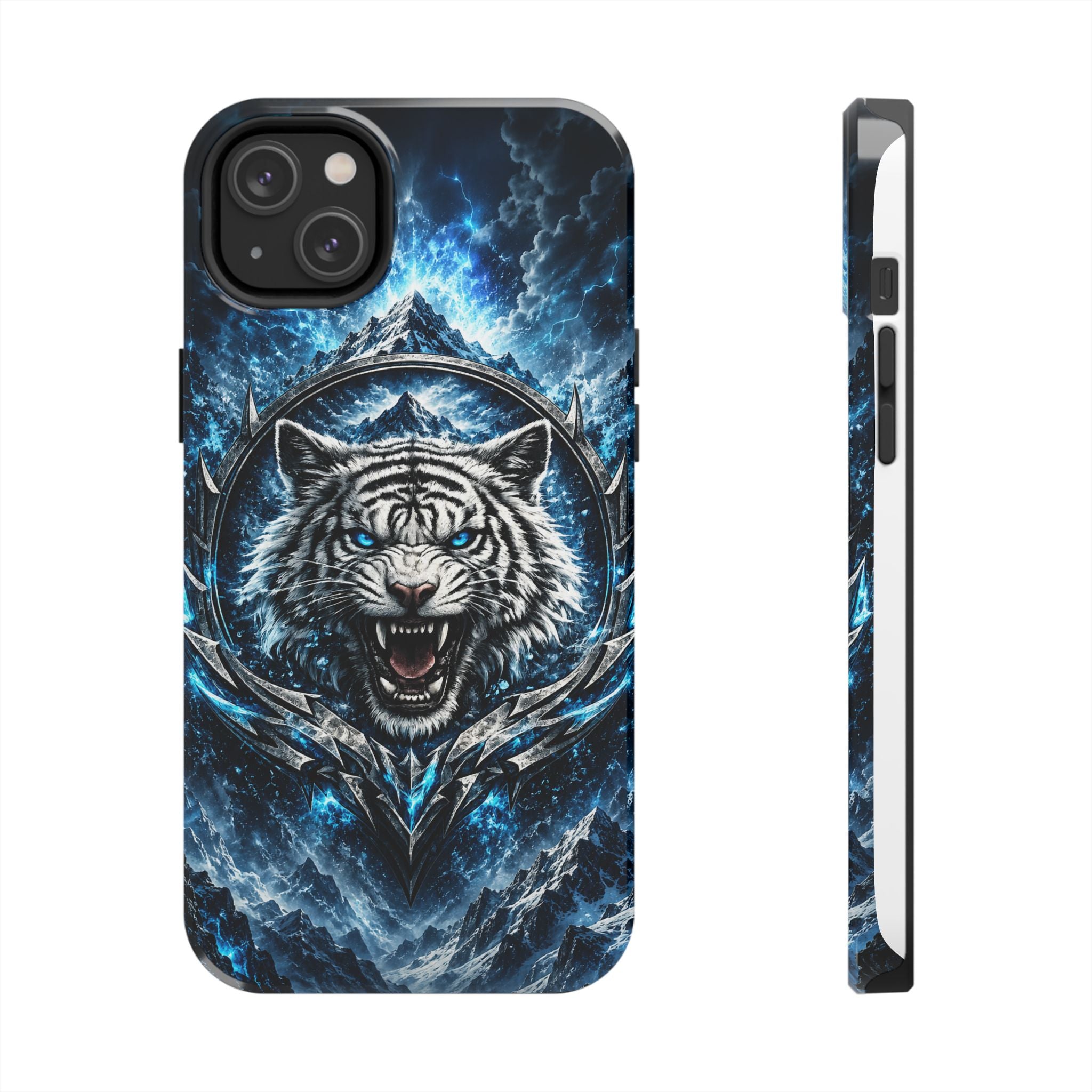 Blue White Tiger Tough Phone Case — Rugged Armor Cover with Fierce Snow Tiger Design