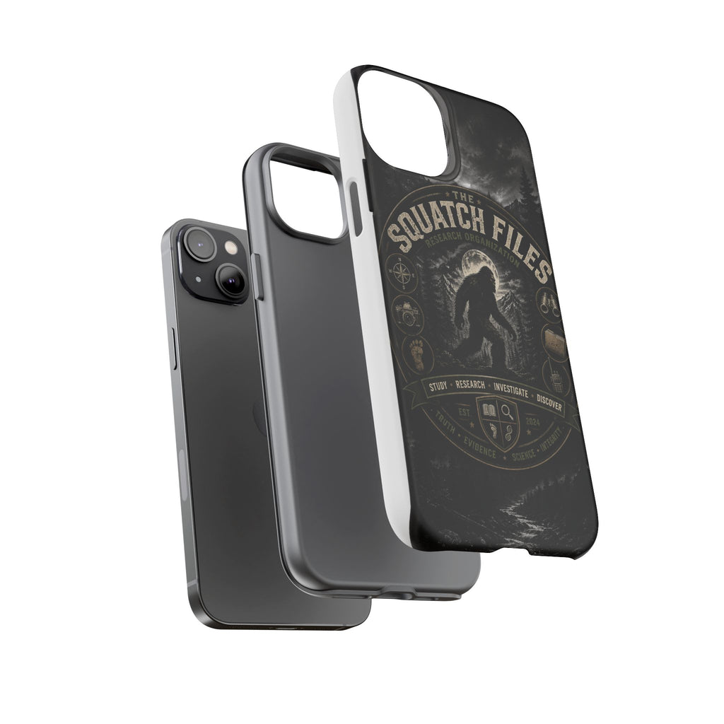 Squatch Files Research Organization Phone Case — Bigfoot Sasquatch Moonlit Forest Design