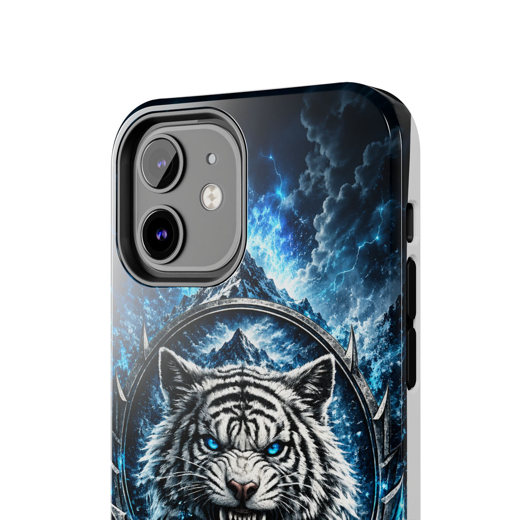 Blue White Tiger Tough Phone Case — Rugged Armor Cover with Fierce Snow Tiger Design