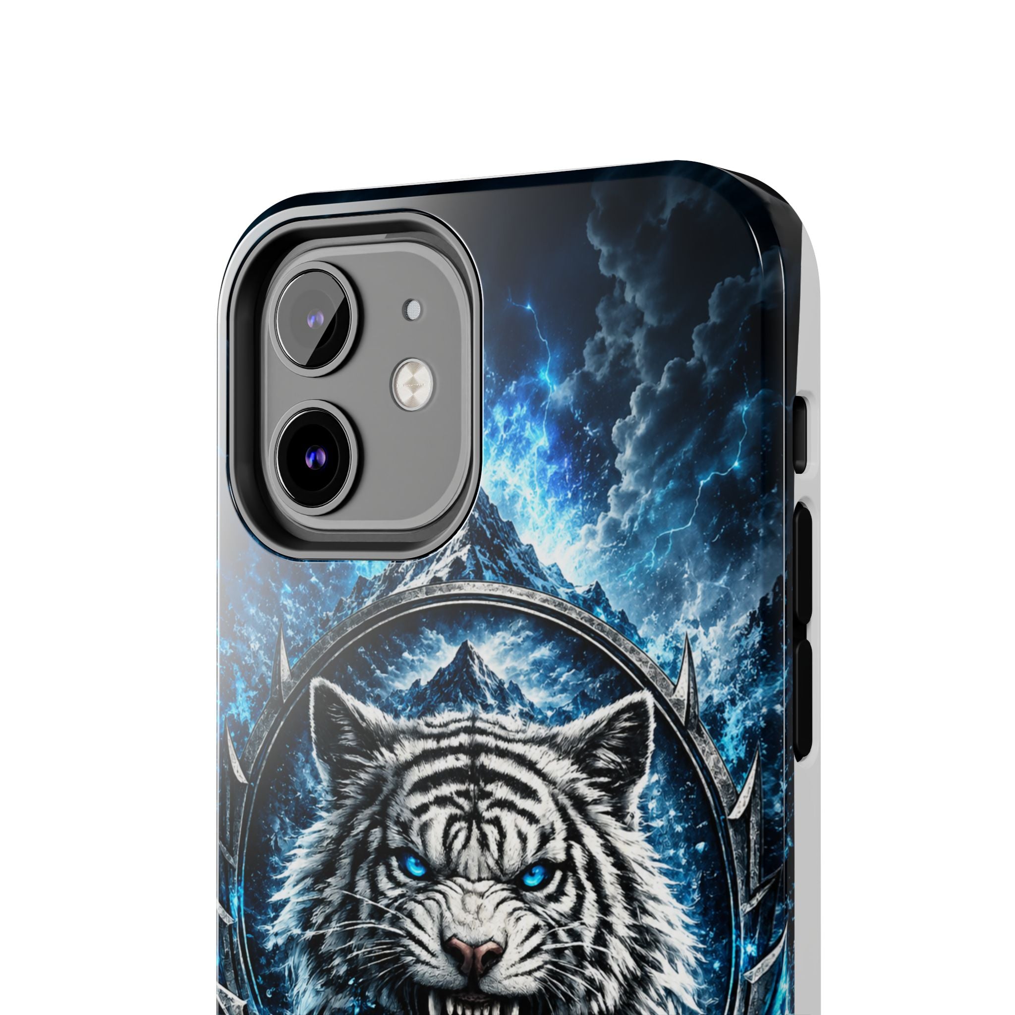 Blue White Tiger Tough Phone Case — Rugged Armor Cover with Fierce Snow Tiger Design