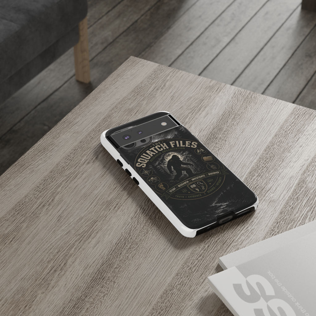 Squatch Files Research Organization Phone Case — Bigfoot Sasquatch Moonlit Forest Design