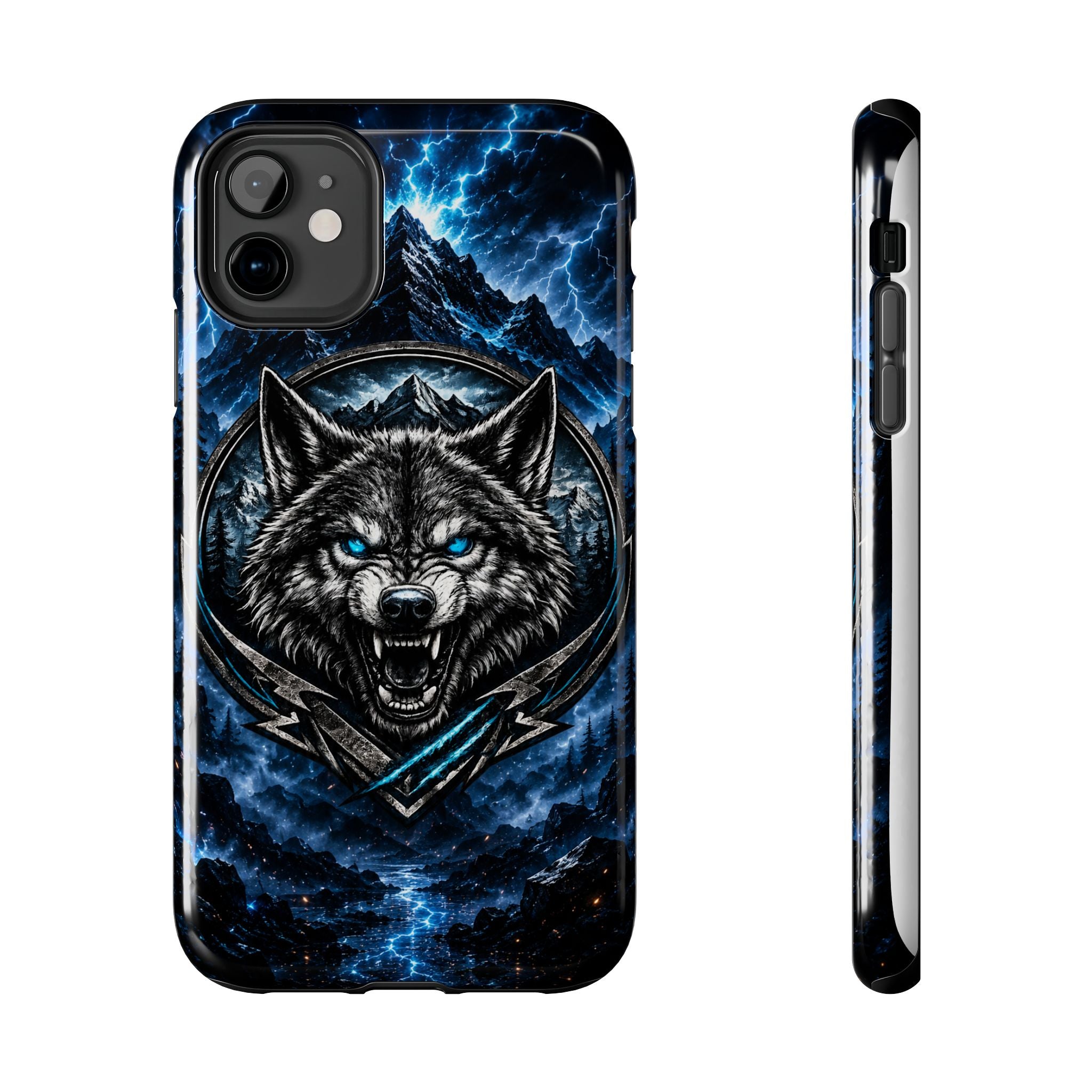 Wolf Thunder Tough Phone Case — Rugged Protective Case with Blue Lightning Wolf Design