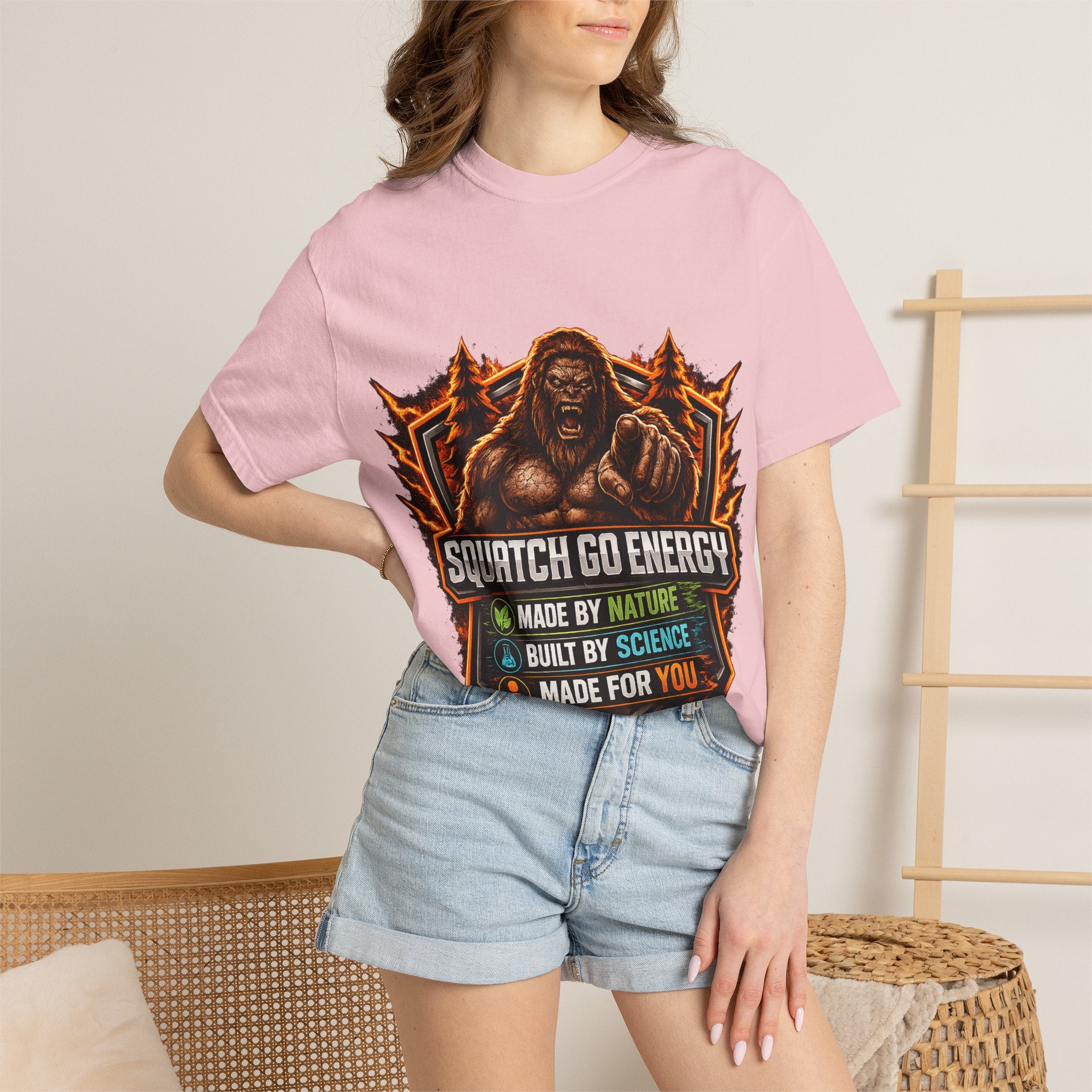 Squatch Go Energy T-Shirt — Sasquatch Vintage Badge Tee (Made by Nature • Built by Science)