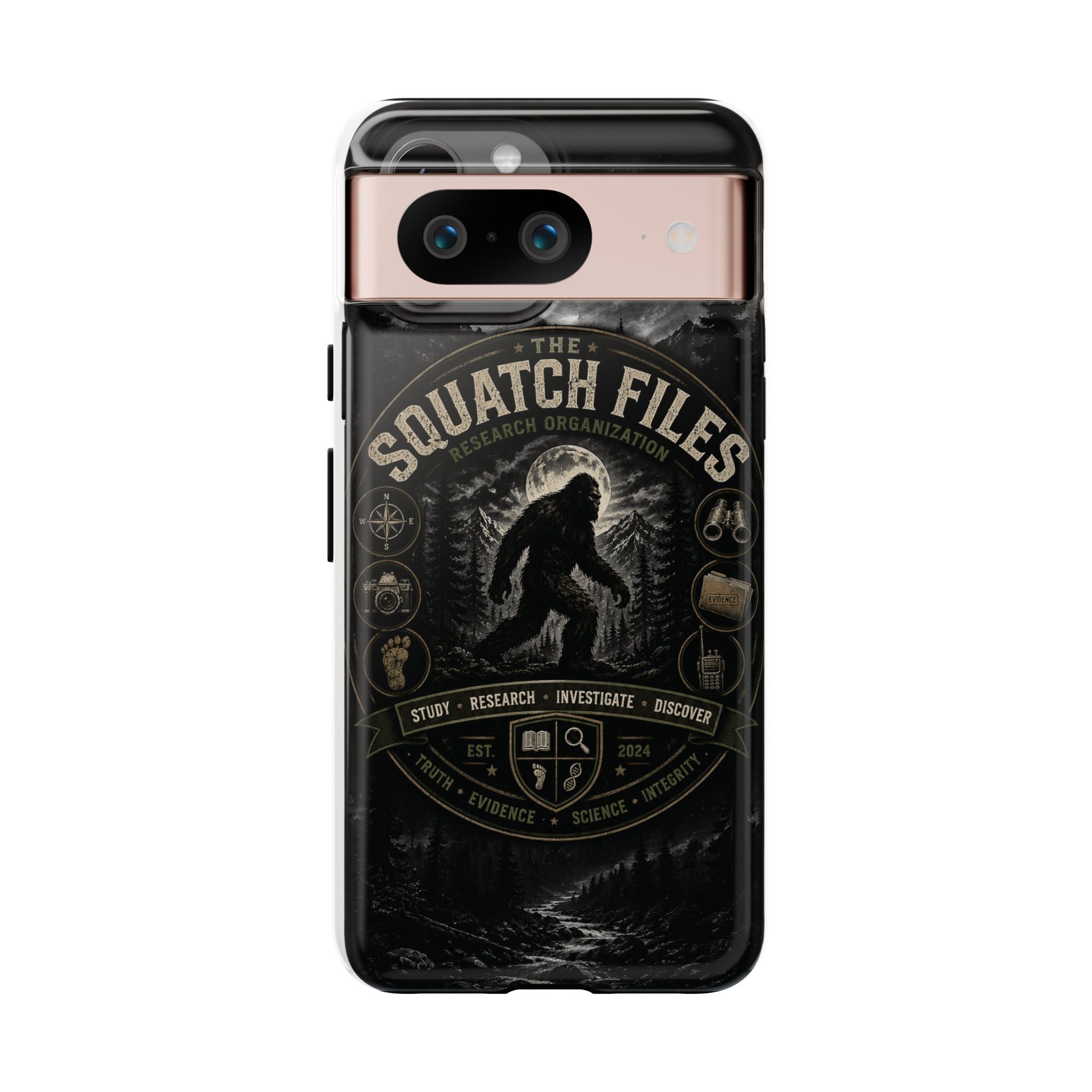 Squatch Files Research Organization Phone Case — Bigfoot Sasquatch Moonlit Forest Design