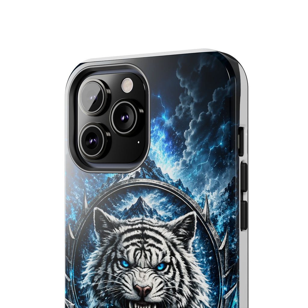 Blue White Tiger Tough Phone Case — Rugged Armor Cover with Fierce Snow Tiger Design