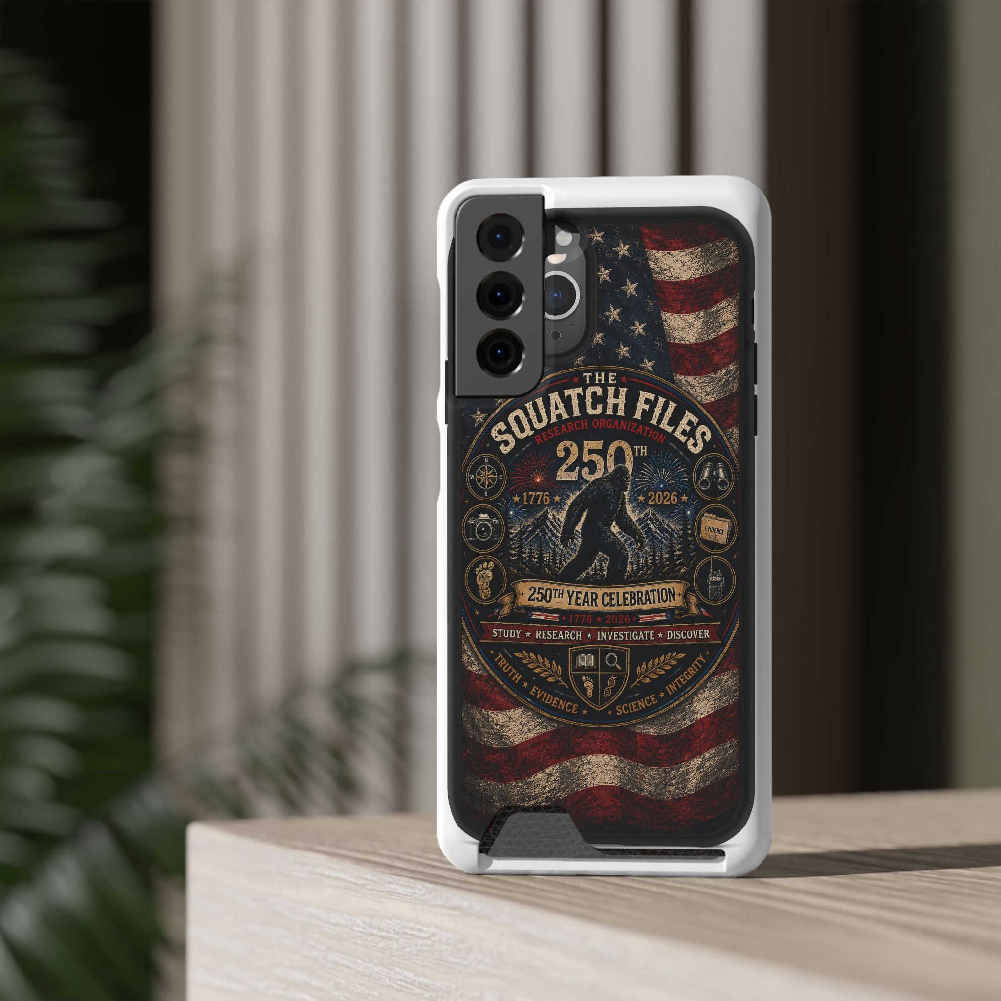 Phone Case — 'The Squatch Files 250th' Card Holder Case (Patriotic Bigfoot Design)