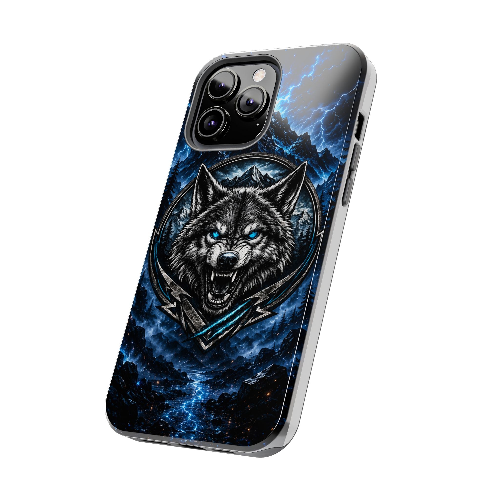 Wolf Thunder Tough Phone Case — Rugged Protective Case with Blue Lightning Wolf Design