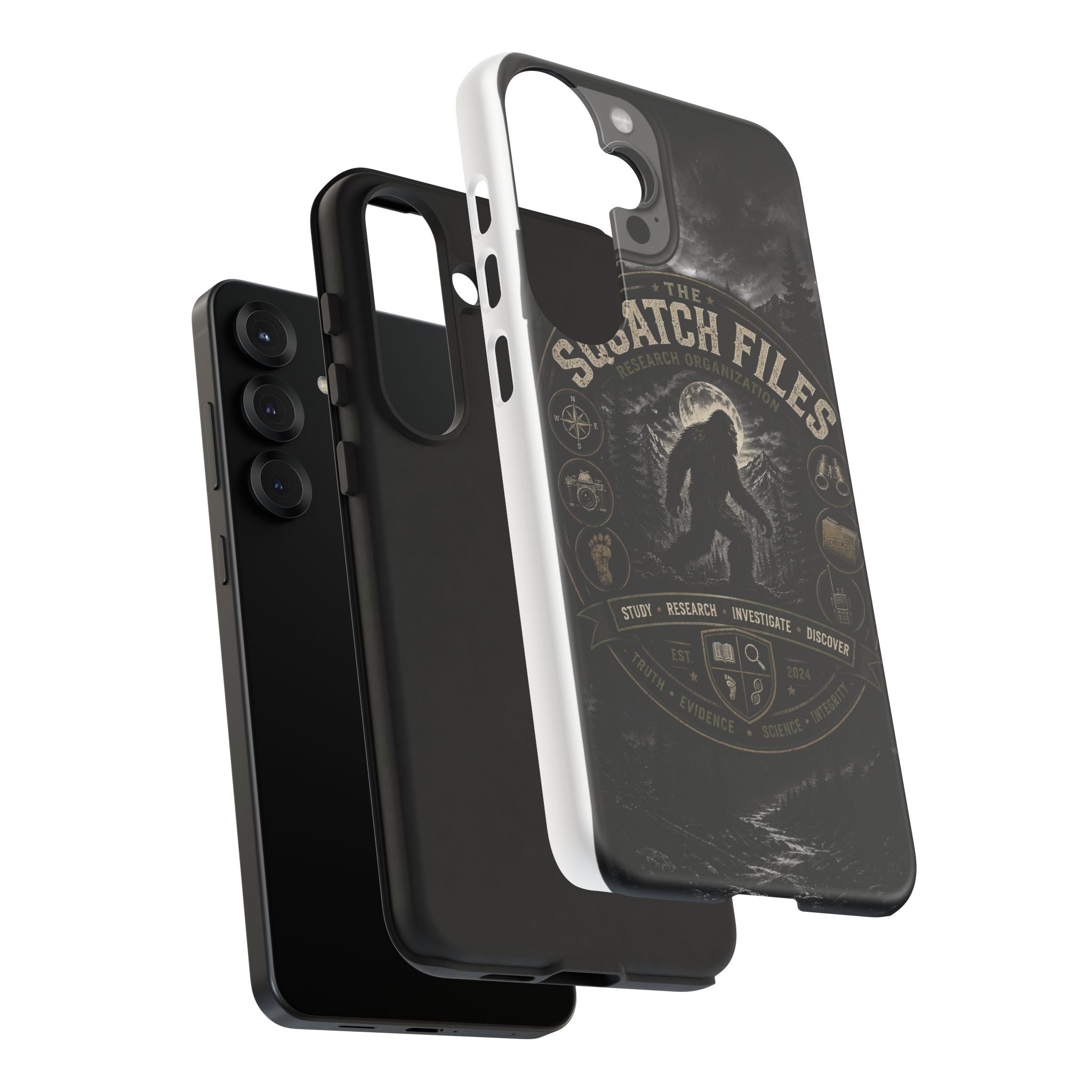 Squatch Files Research Organization Phone Case — Bigfoot Sasquatch Moonlit Forest Design