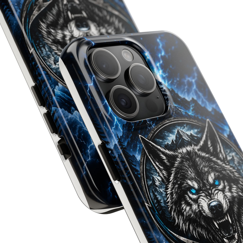 Wolf Thunder Tough Phone Case — Rugged Protective Case with Blue Lightning Wolf Design
