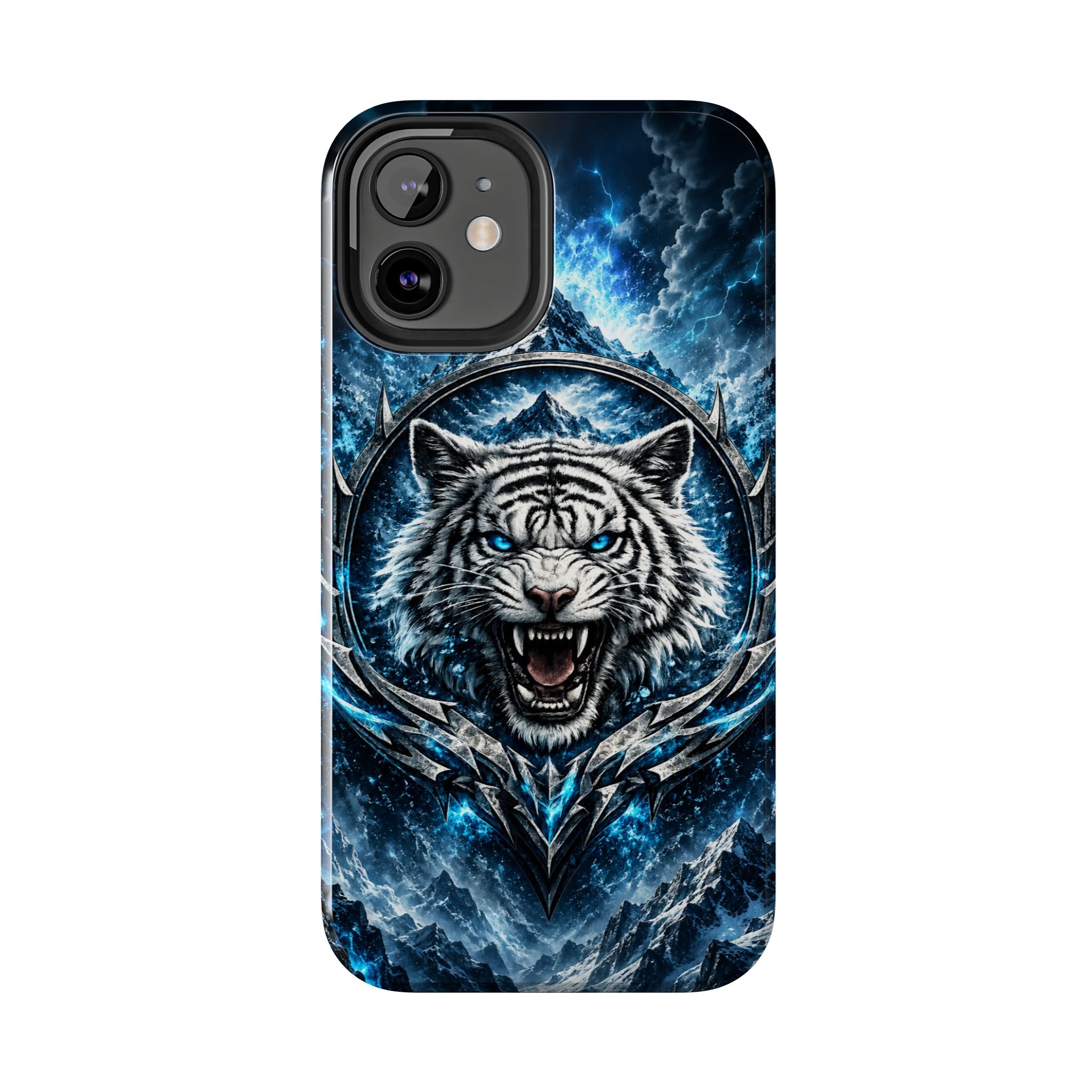 Blue White Tiger Tough Phone Case — Rugged Armor Cover with Fierce Snow Tiger Design