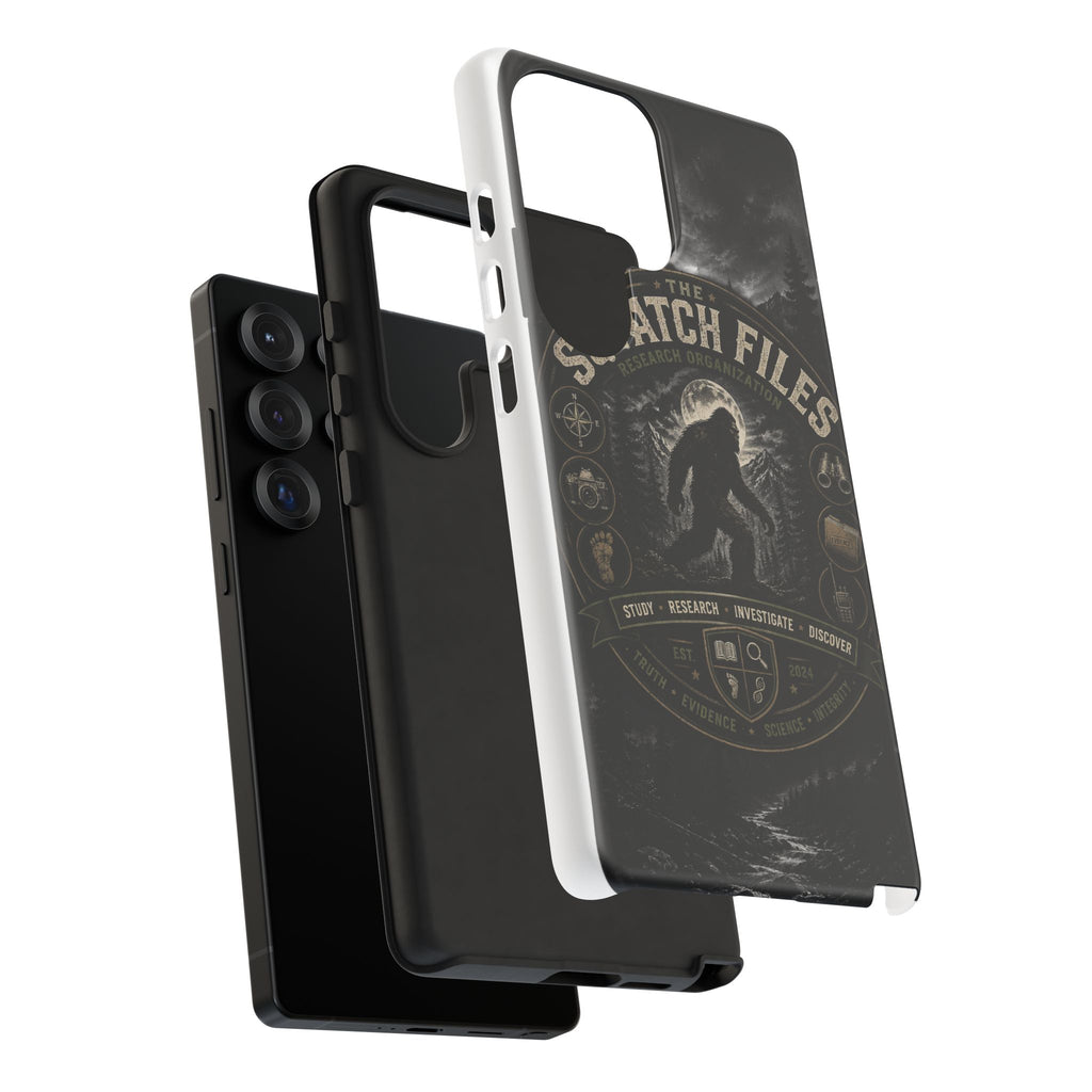 Squatch Files Research Organization Phone Case — Bigfoot Sasquatch Moonlit Forest Design