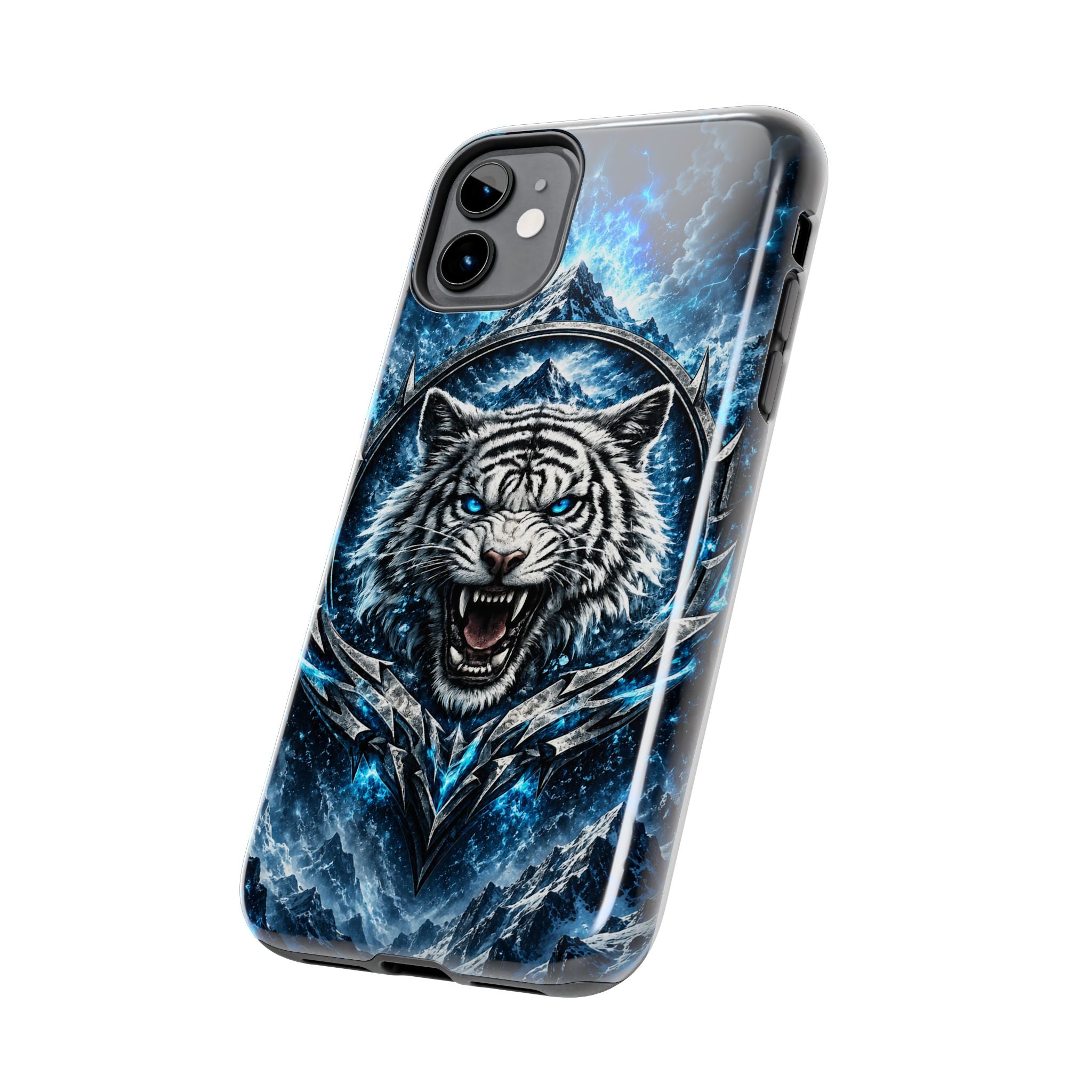 Blue White Tiger Tough Phone Case — Rugged Armor Cover with Fierce Snow Tiger Design