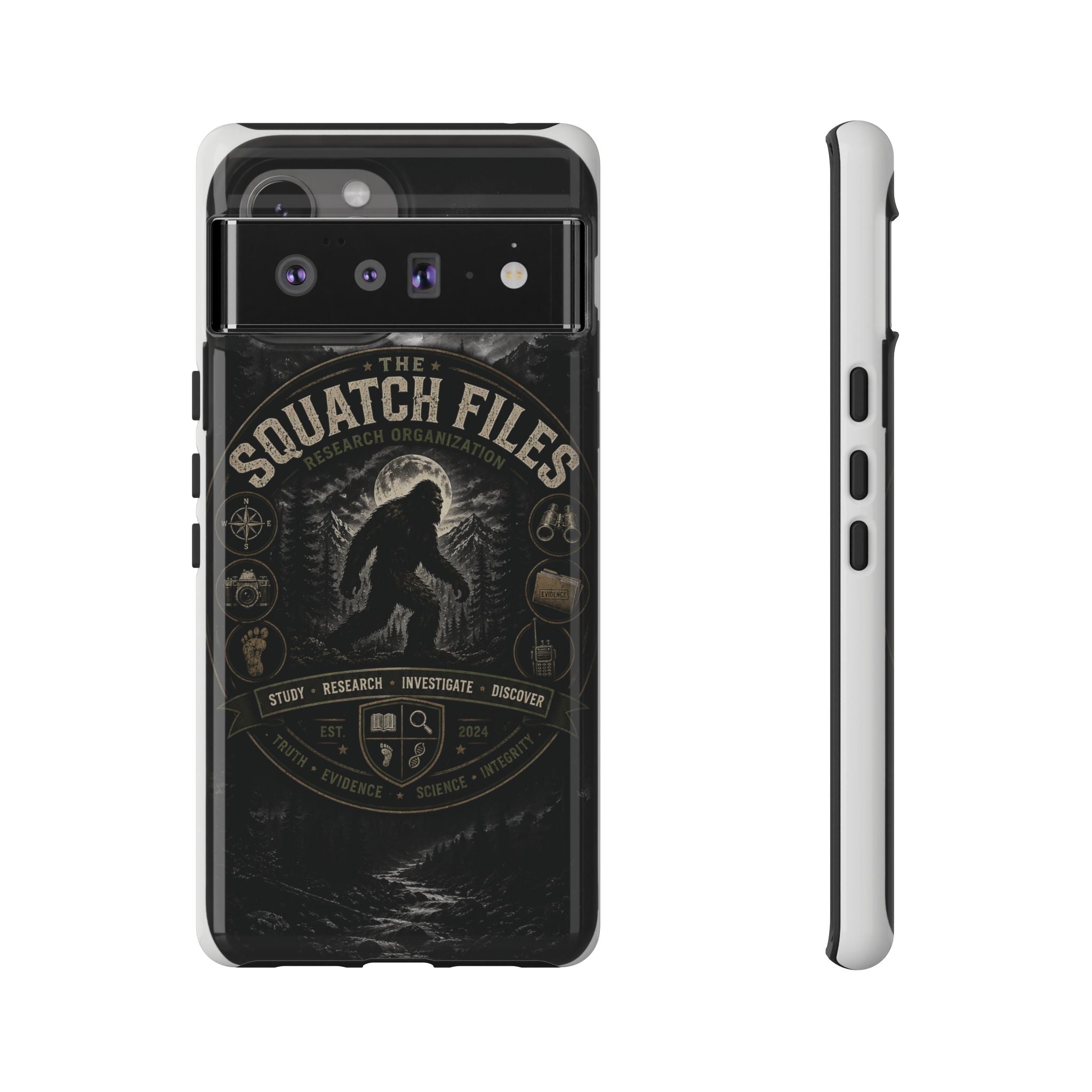 Squatch Files Research Organization Phone Case — Bigfoot Sasquatch Moonlit Forest Design